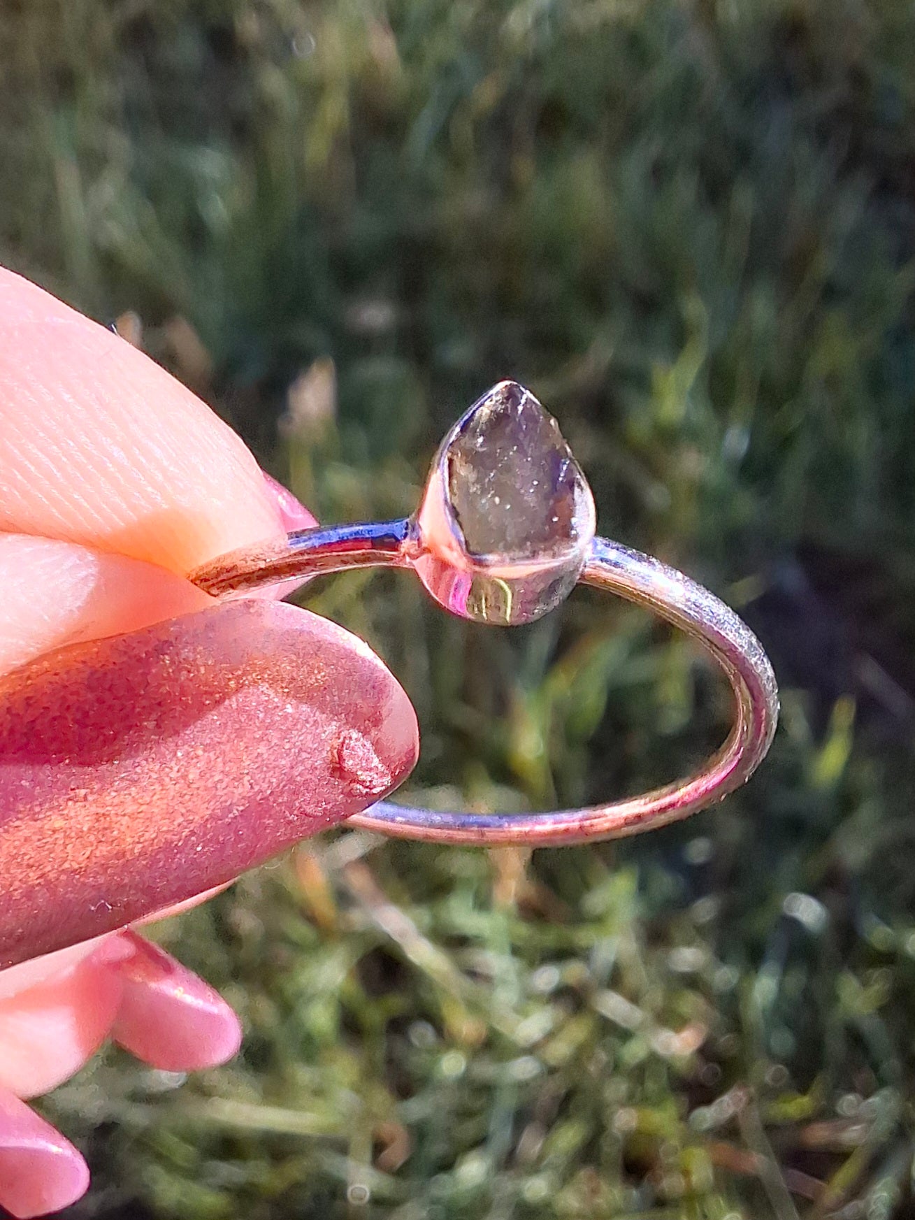 Moldavite Ring, size Q, 925 Silver, Tektite (Ref: R45)