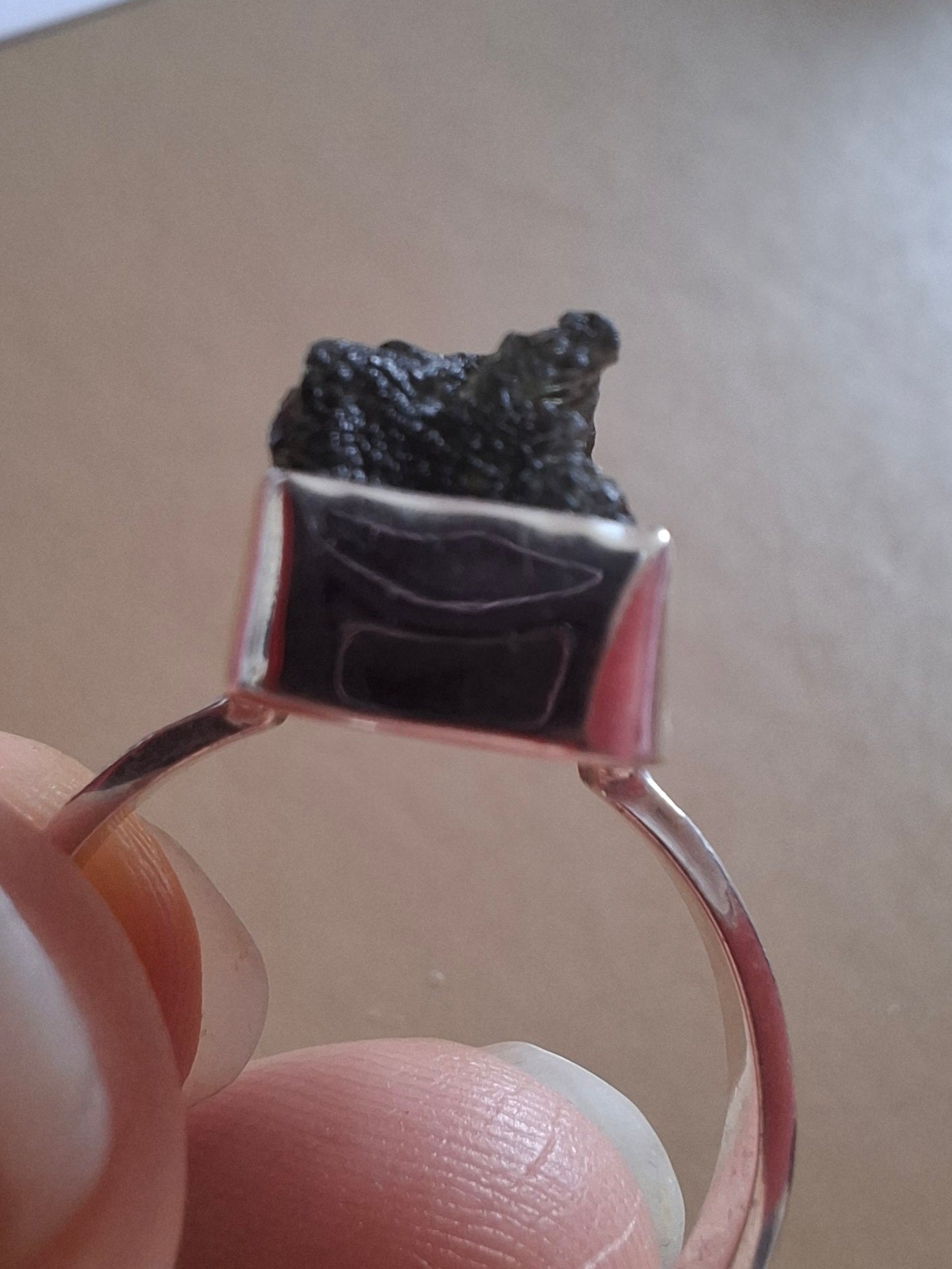 Moldavite Ring, size U, 925 Silver, Tektite (Ref: R324)