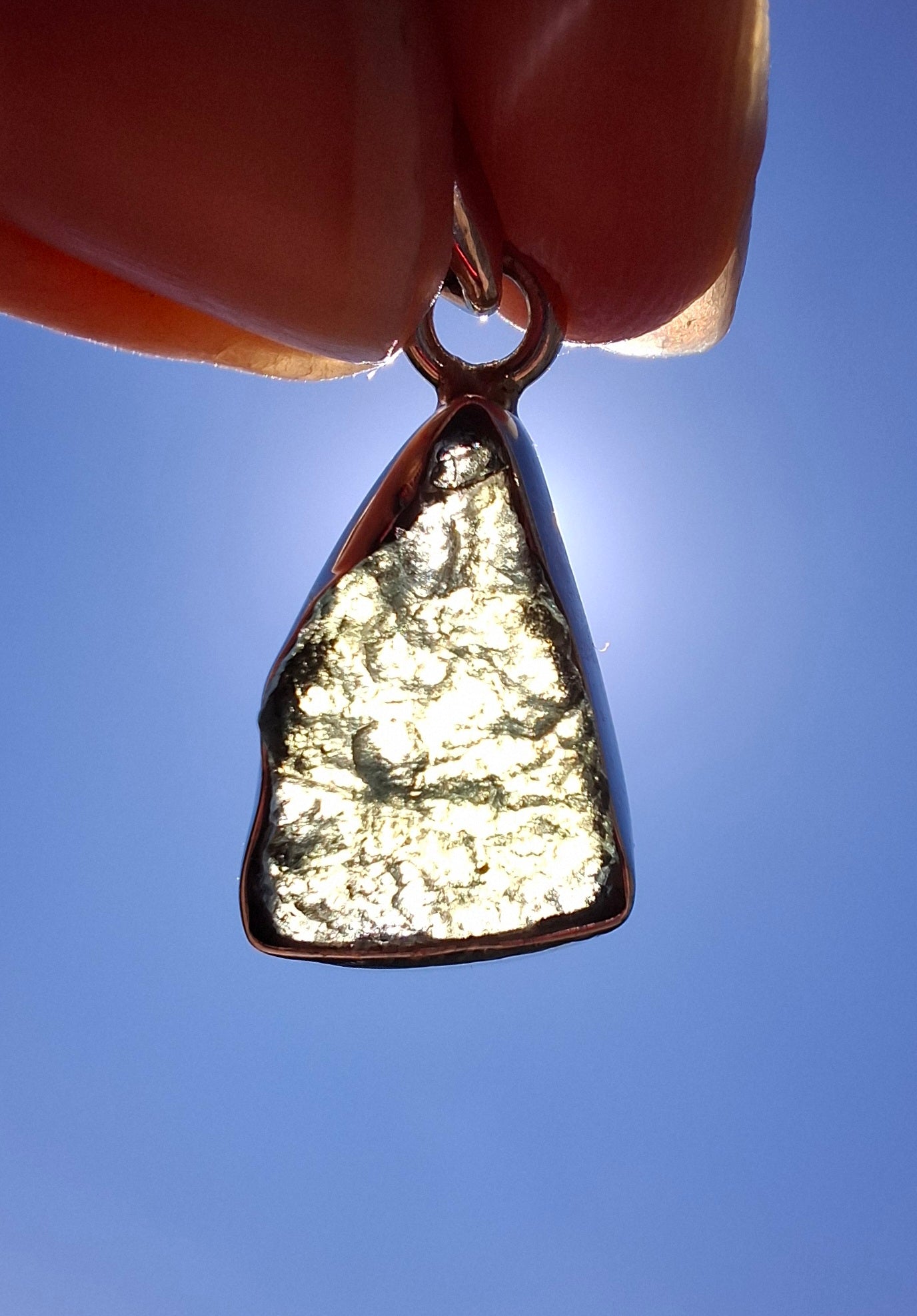 Moldavite Pendant, 925 Silver, Tektite (Ref: P12)