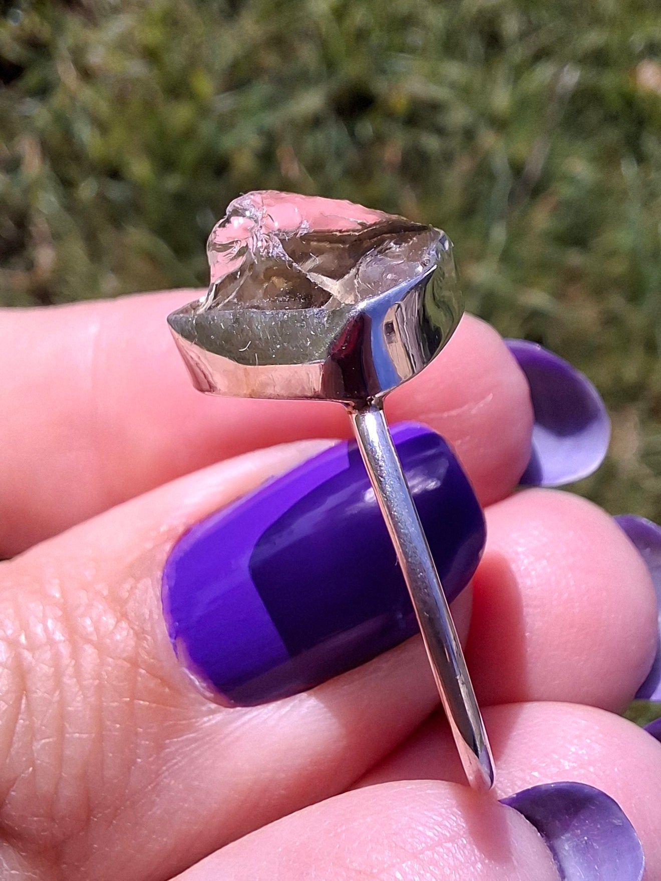 Libyan Desert Glass Ring, size large V, 925 Silver, Tektite (Ref: LR55)