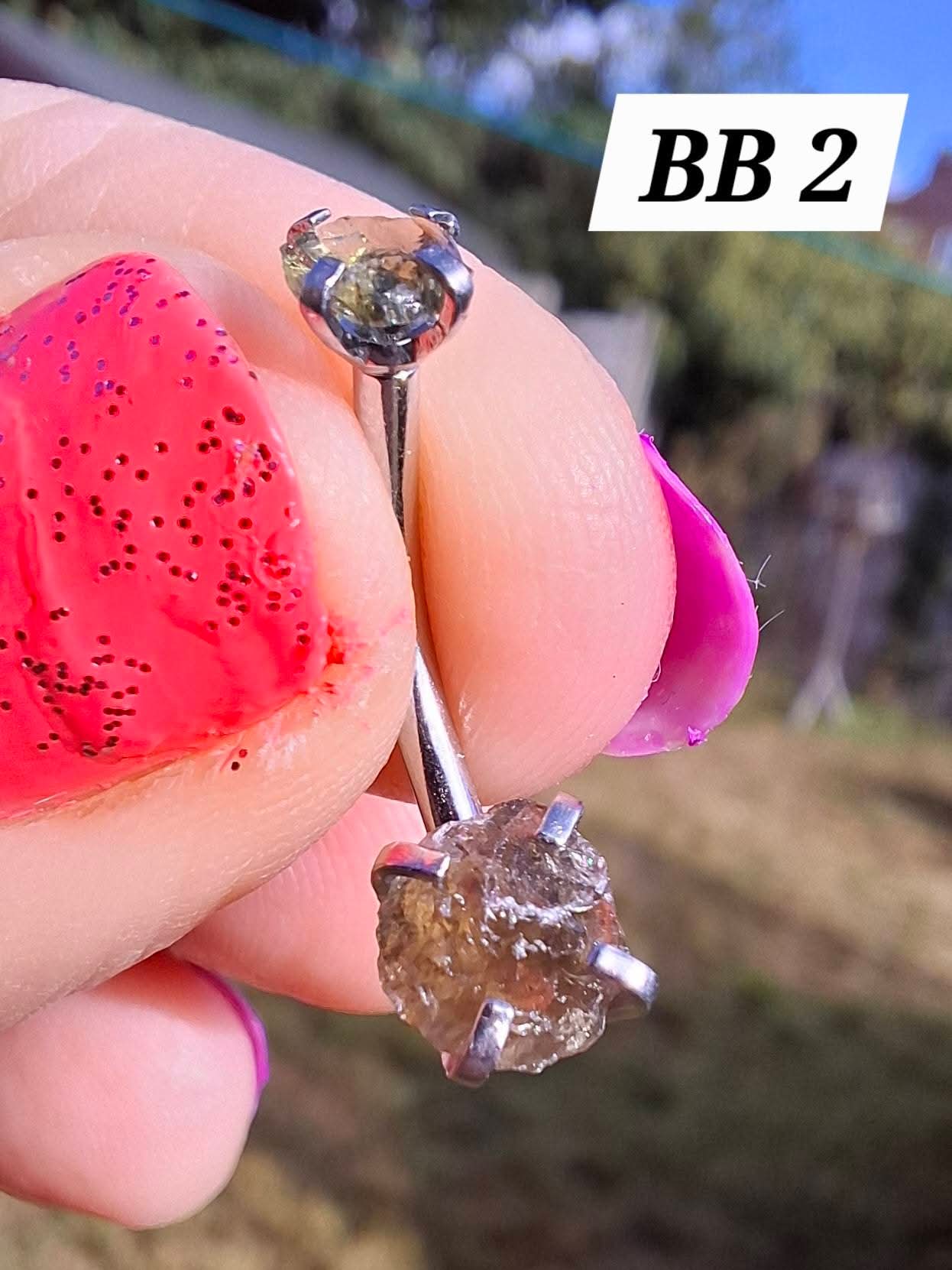 Moldavite (raw) BELLY BAR, 14G, Surgical Steel, Tektite (Ref: BB2)