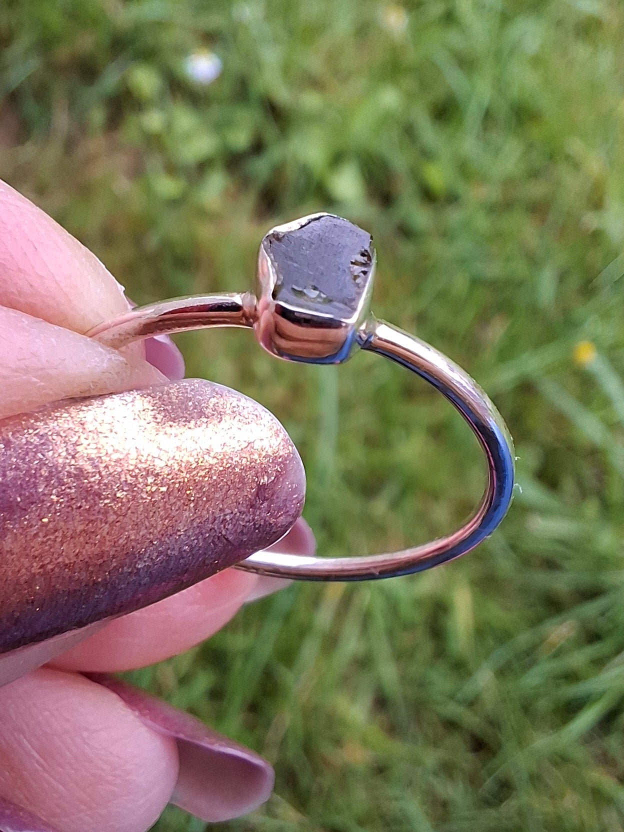 Moldavite Ring, size small R, 925 Silver, Tektite (Ref: R52)
