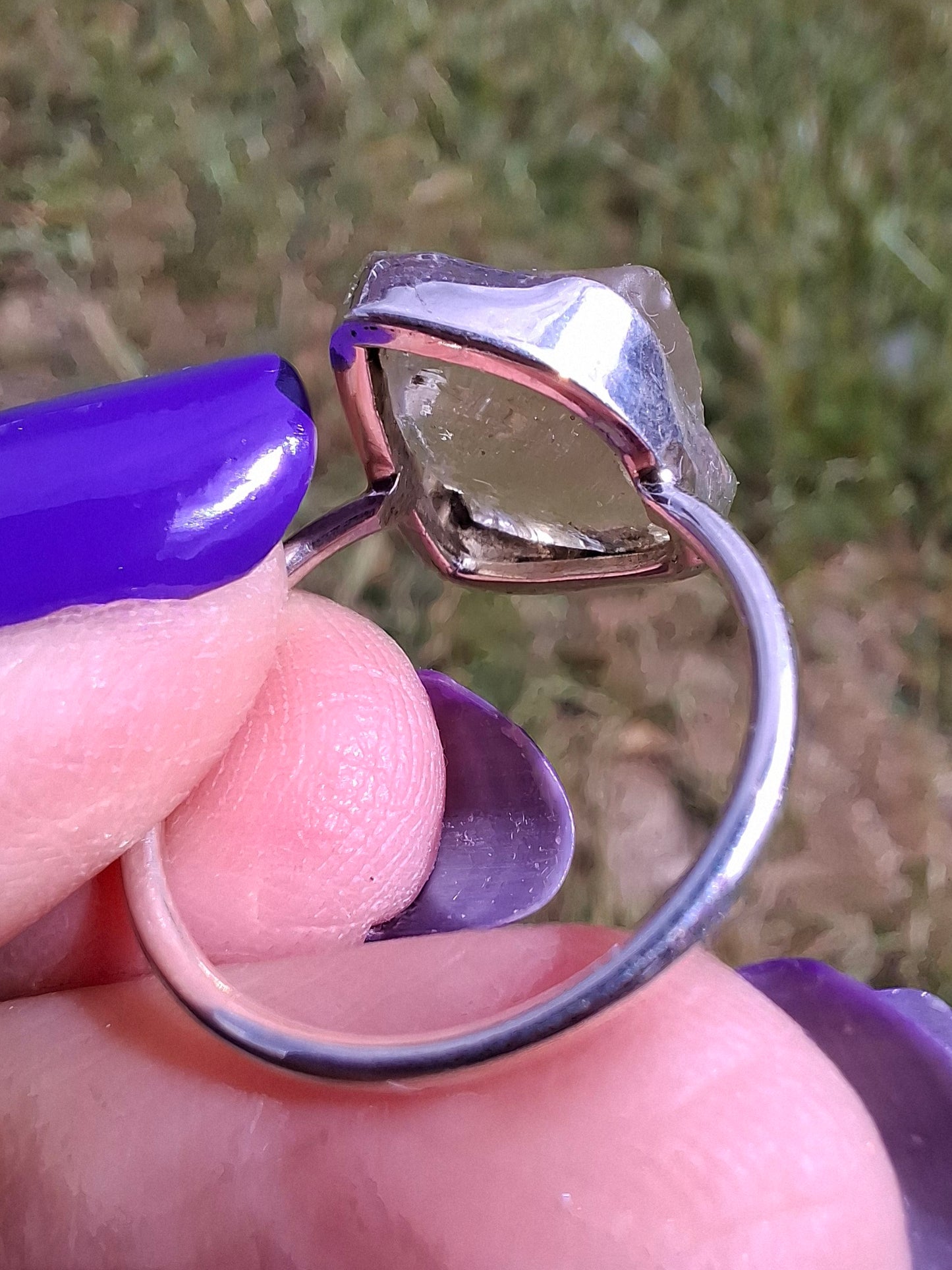 Libyan Desert Glass Ring, size P, 925 Silver, Tektite (Ref: LR26)