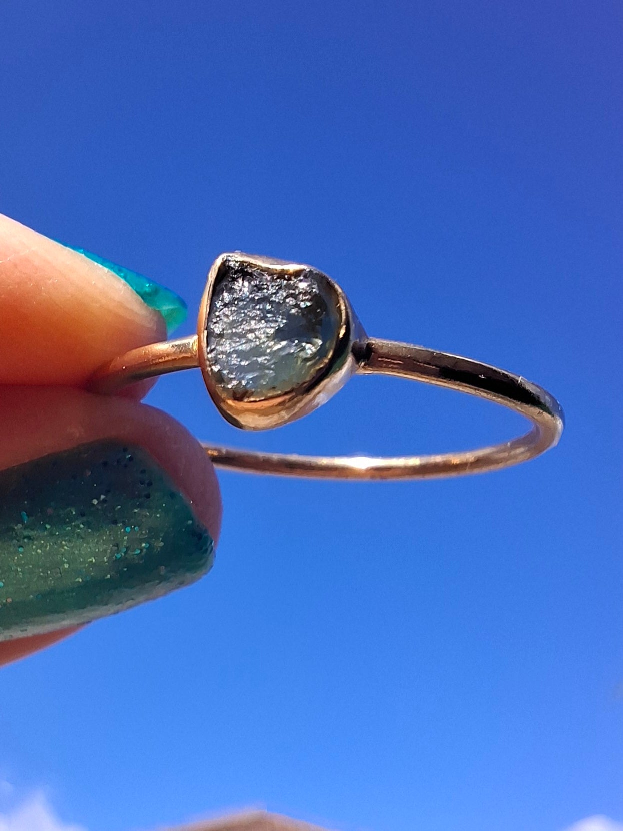Moldavite Ring, 14K GOLD Plated, size U, Tektite (Ref: R348)