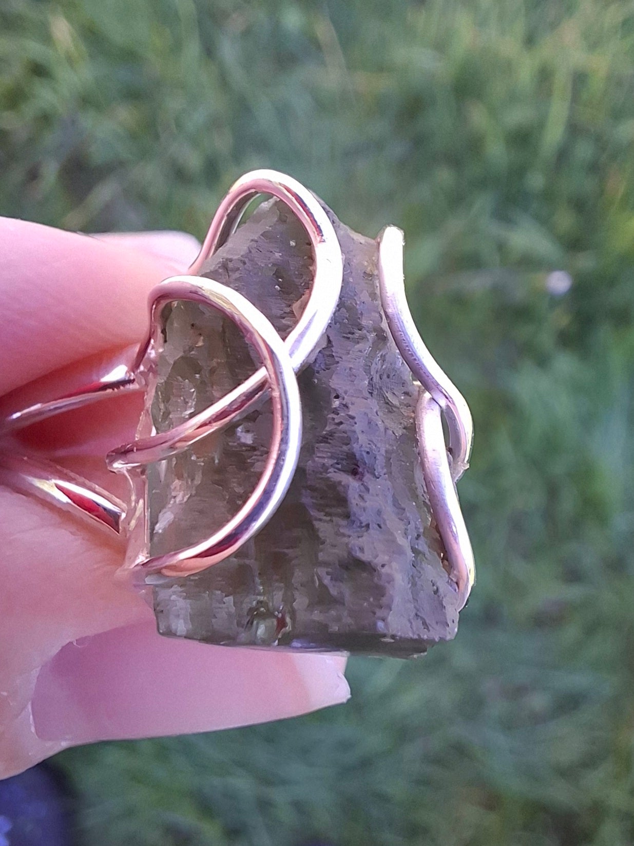 Moldavite Ring, size O, 925 Silver, Tektite (Ref: R8)