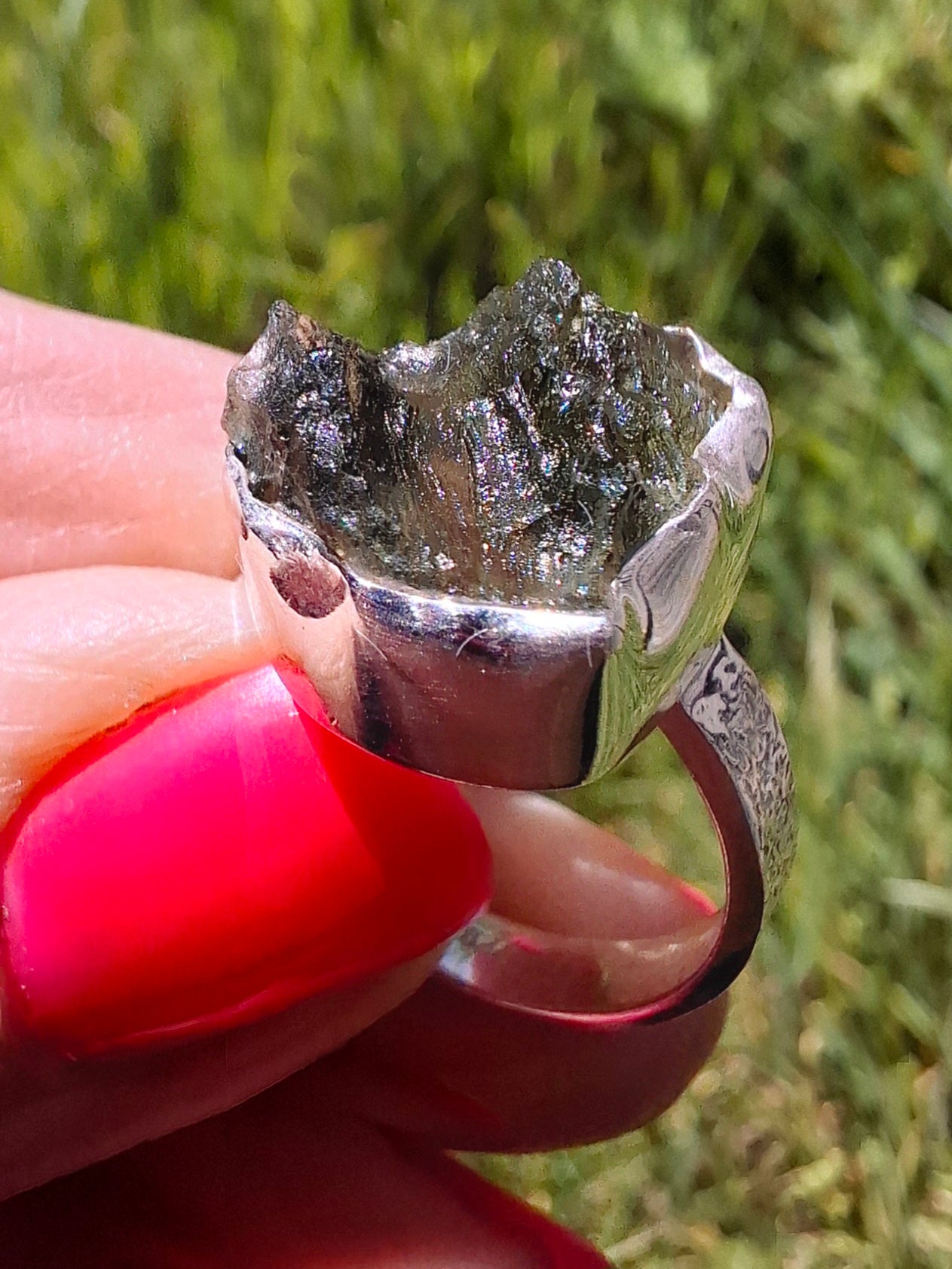 Moldavite Ring, size M, 925 Silver, Tektite (Ref: R307)