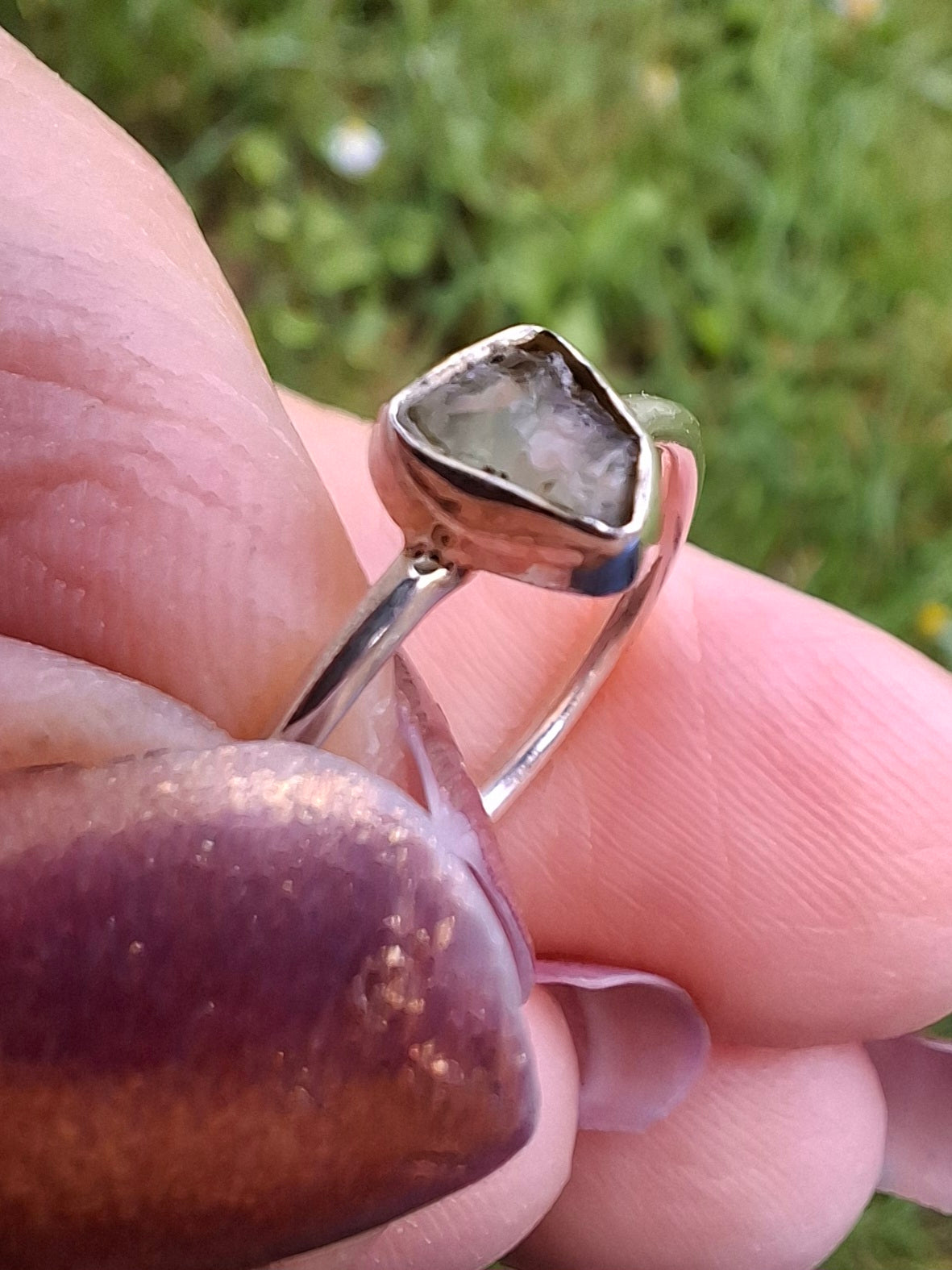 Moldavite Ring, size large L/small M, 925 Silver, Tektite (Ref: R50)