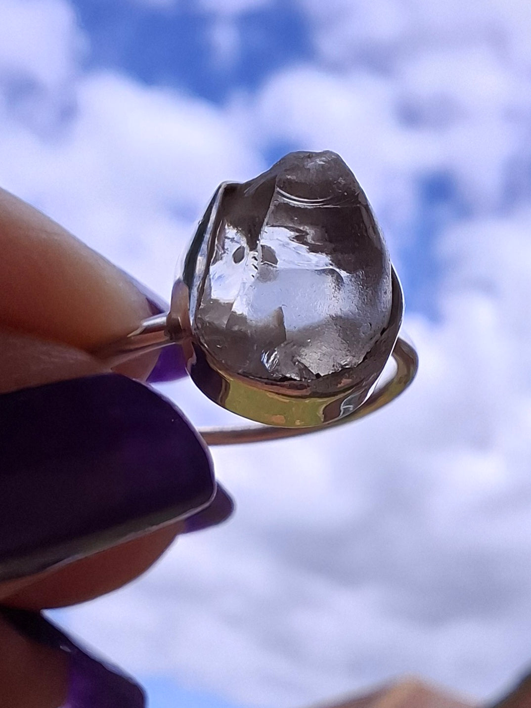 Libyan Desert Glass Ring, size large J, 925 Silver, Tektite (Ref: LR9)