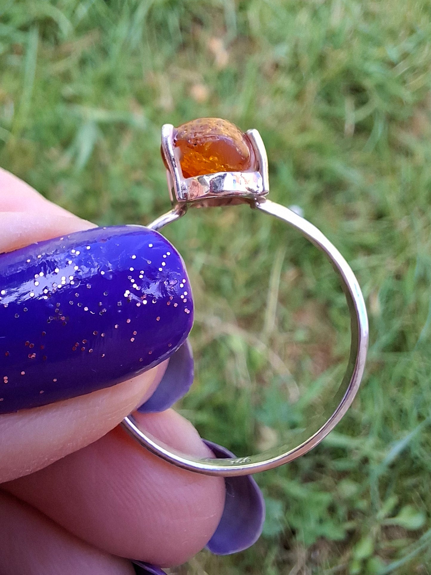Baltic Amber Ring, size large X, 925 Silver, Fossil (Ref: AR32)
