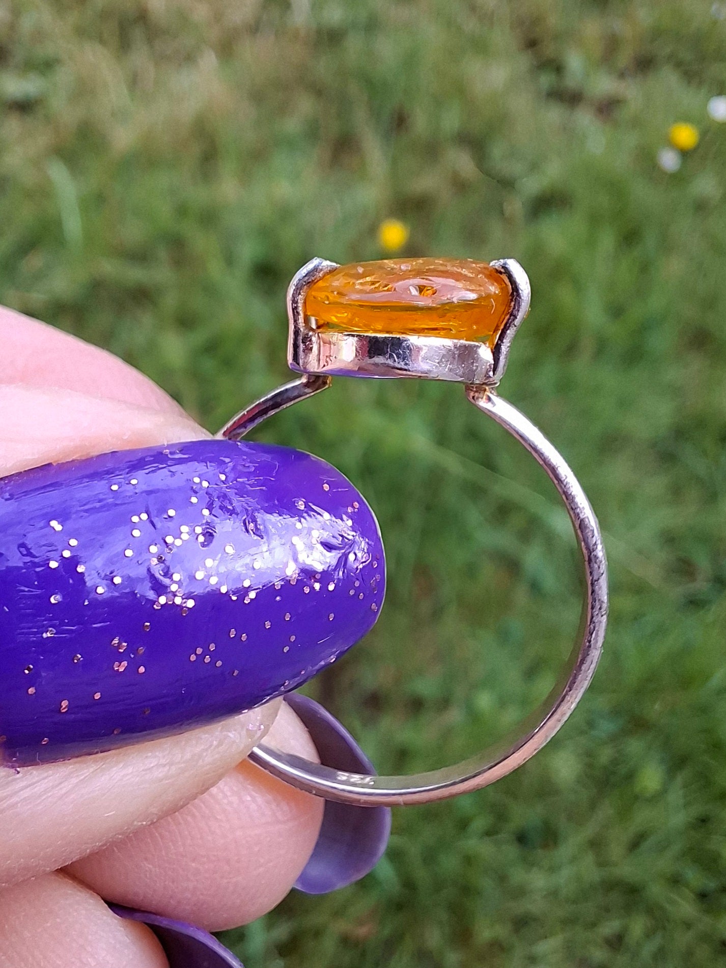 Baltic Amber Ring, size large Q, 925 Silver, Fossil (Ref: AR14)