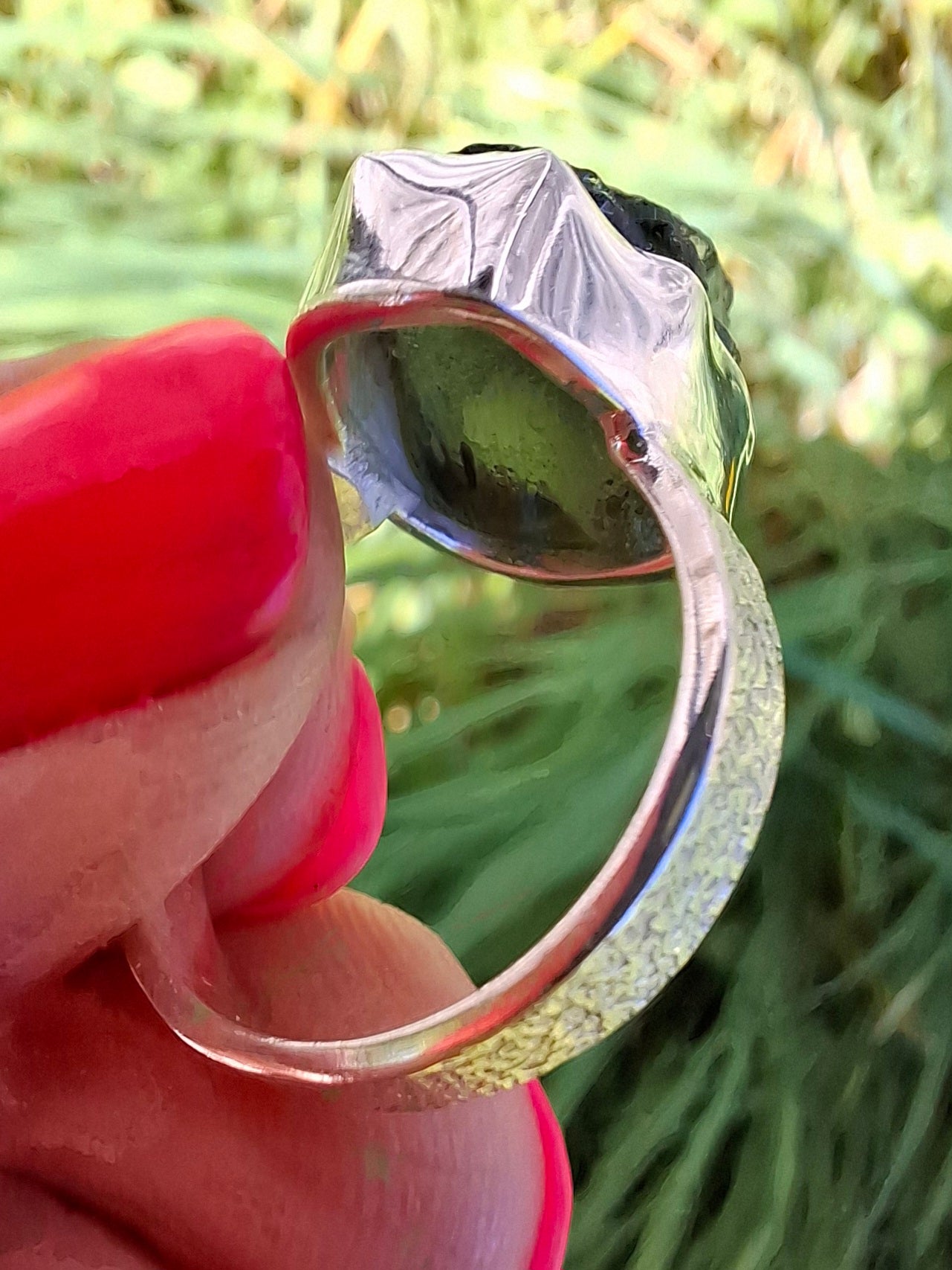 Moldavite Ring, size M, 925 Silver, Tektite (Ref: R306)