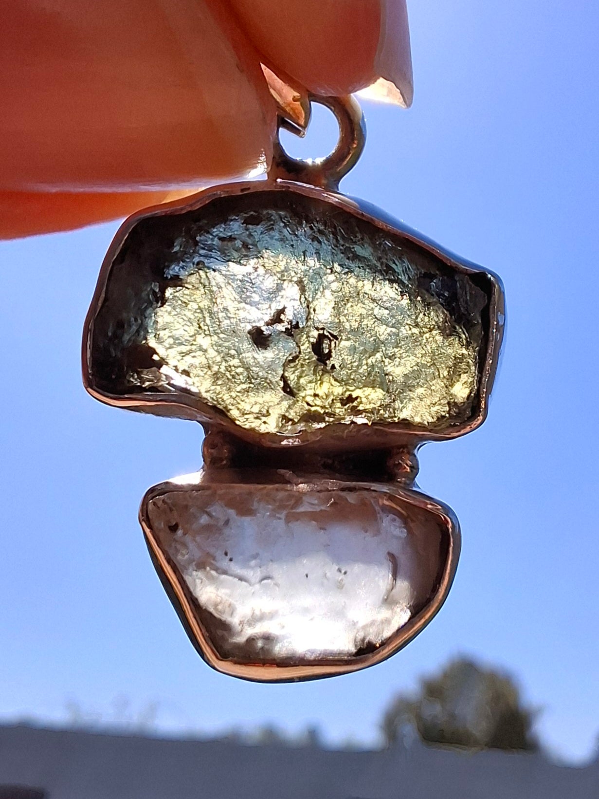 Moldavite & Libyan Desert Glass Pendant, 925 Silver, Tektite (Ref: MLP2)