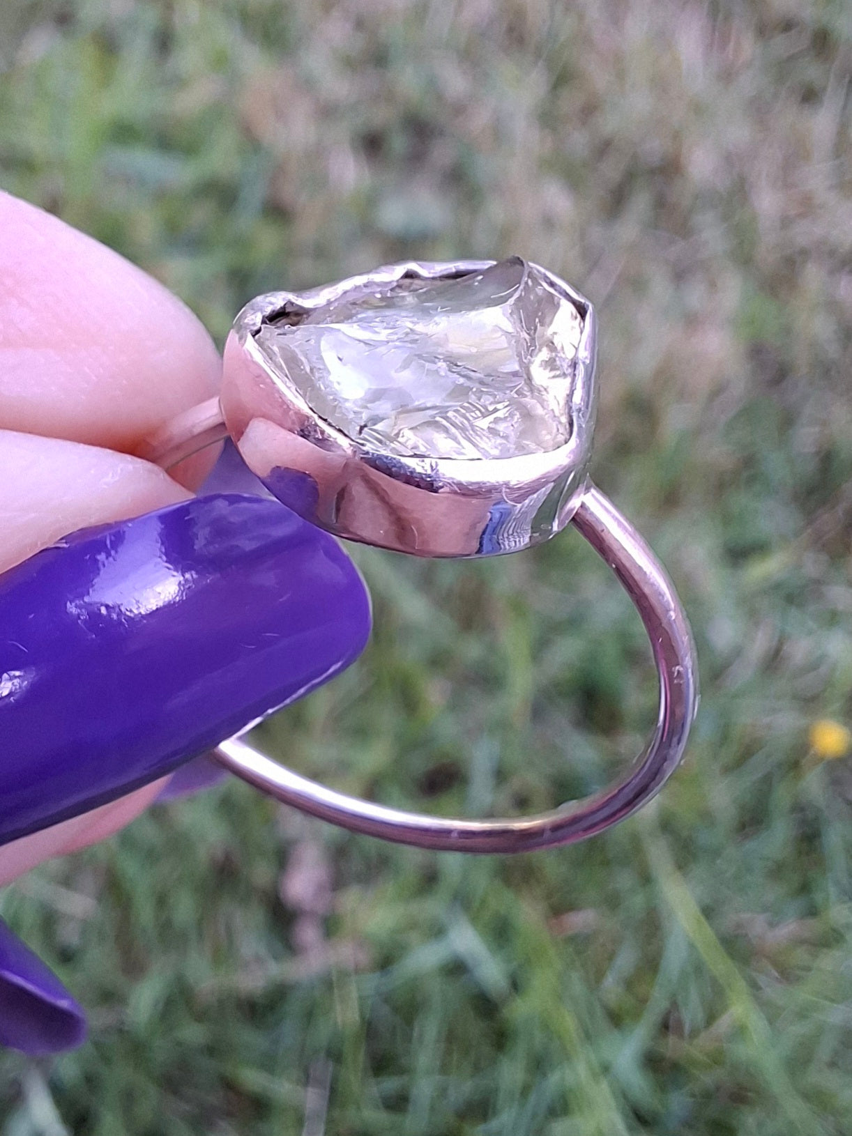 Libyan Desert Glass Ring, size large T, 925 Silver, Tektite (Ref: LR50)