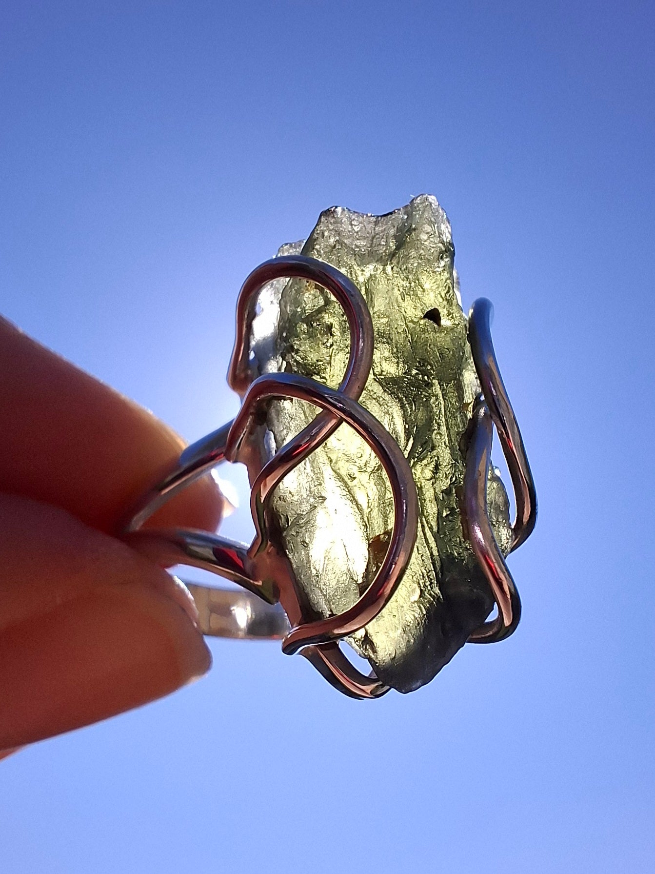 Moldavite Ring, size O, 925 Silver, Tektite (Ref: R8)