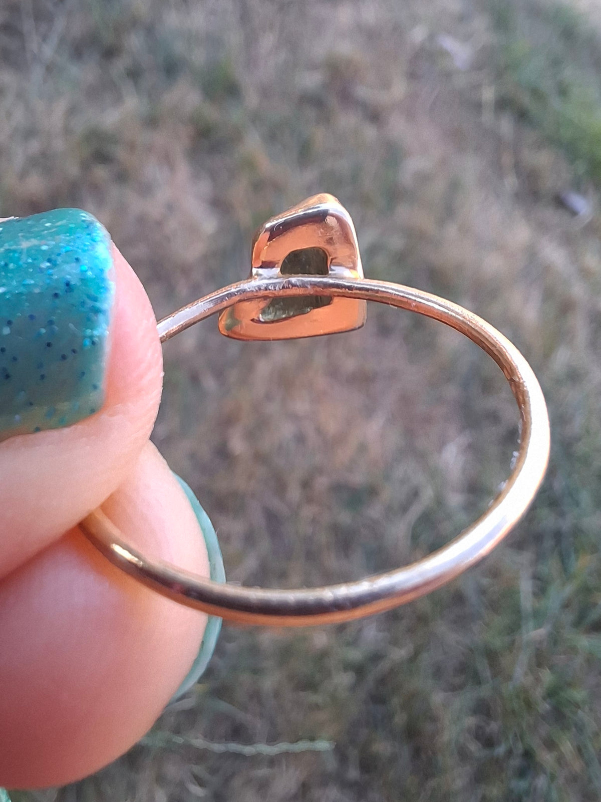 Moldavite Ring, 14K GOLD Plated, size large U, Tektite (Ref: R351)