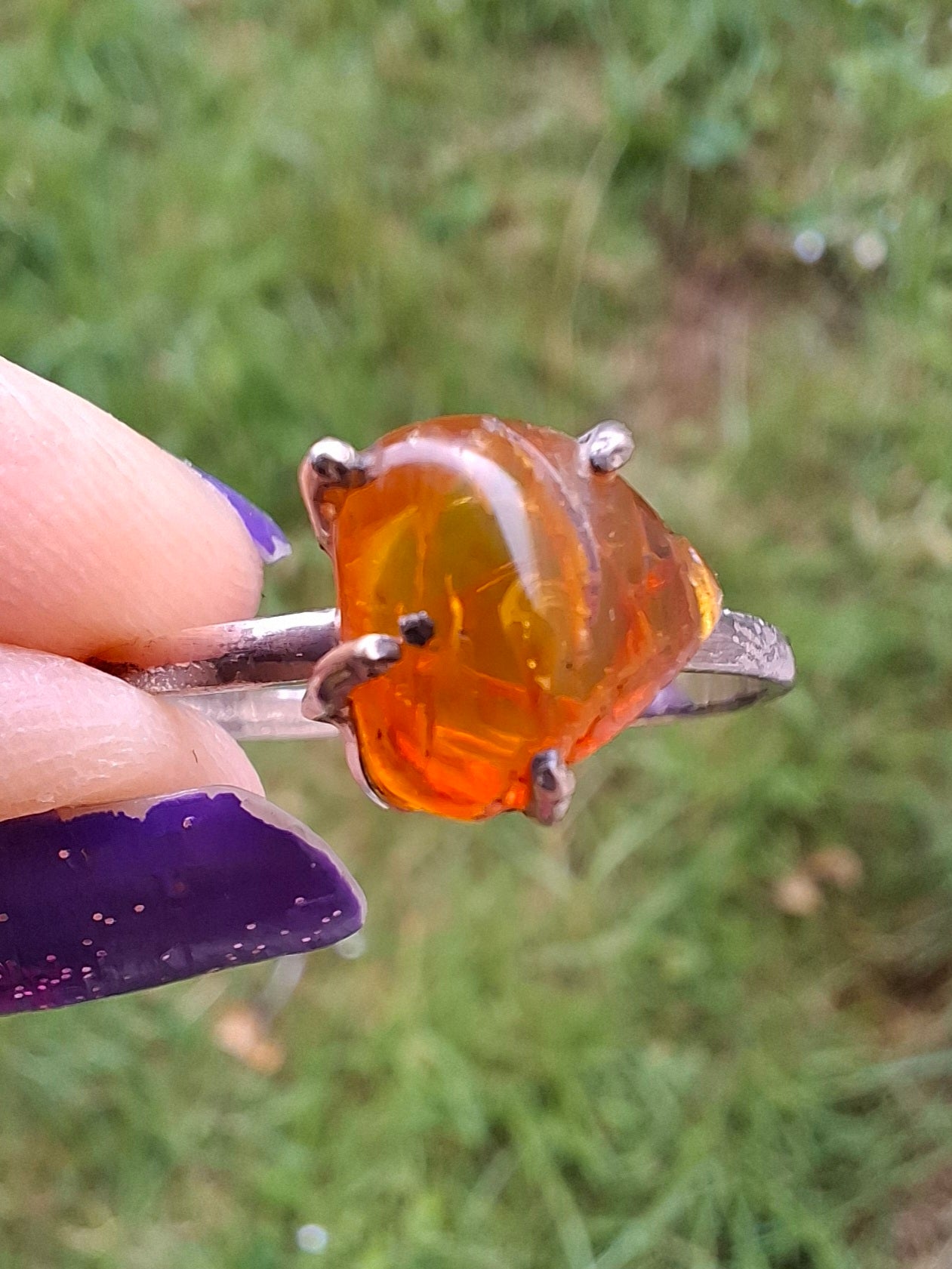 Baltic Amber Ring, size large Y, 925 Silver, Fossil (Ref: AR40)