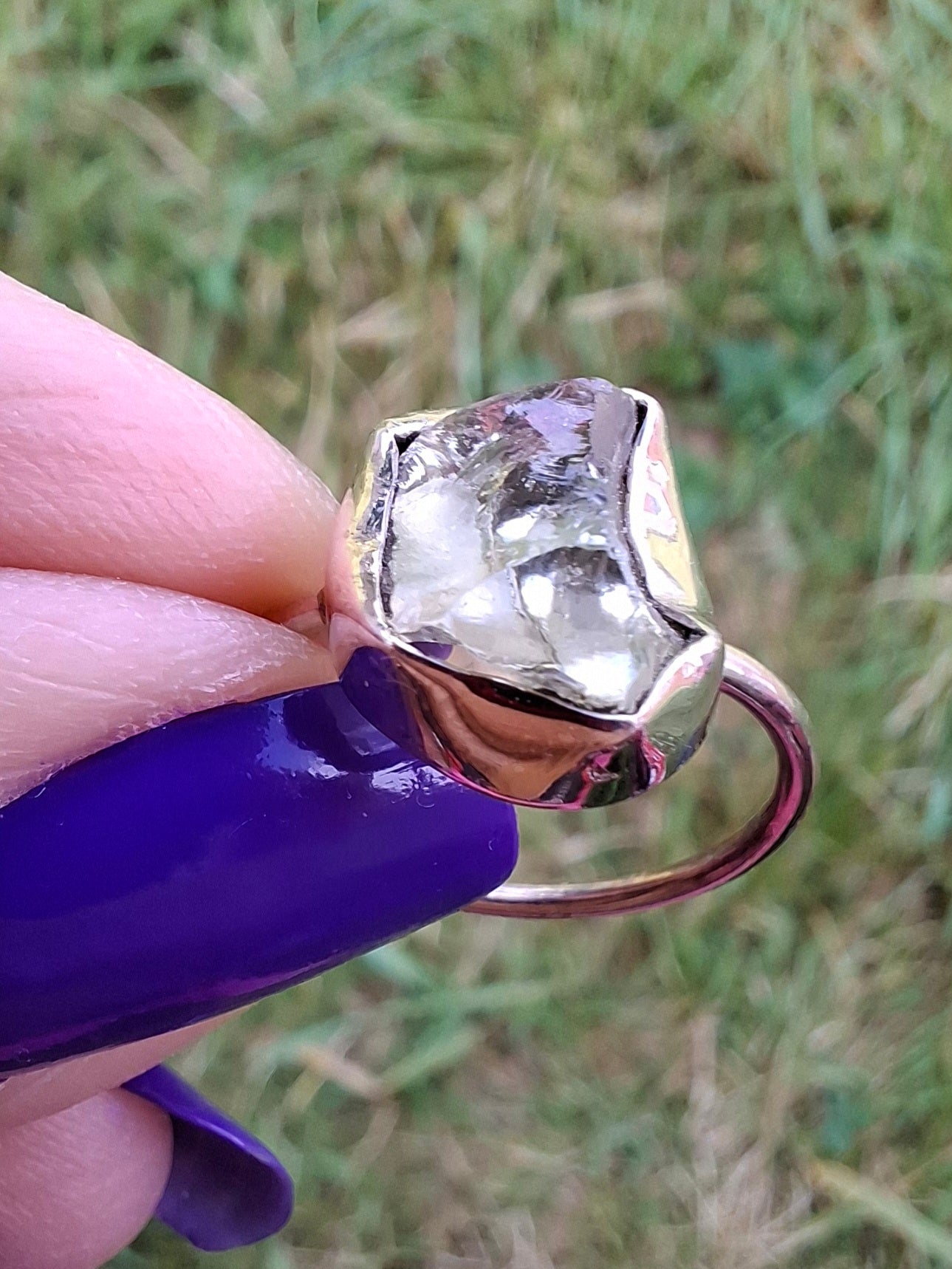 Libyan Desert Glass Ring, size large M, 925 Silver, Tektite (Ref: LR20)
