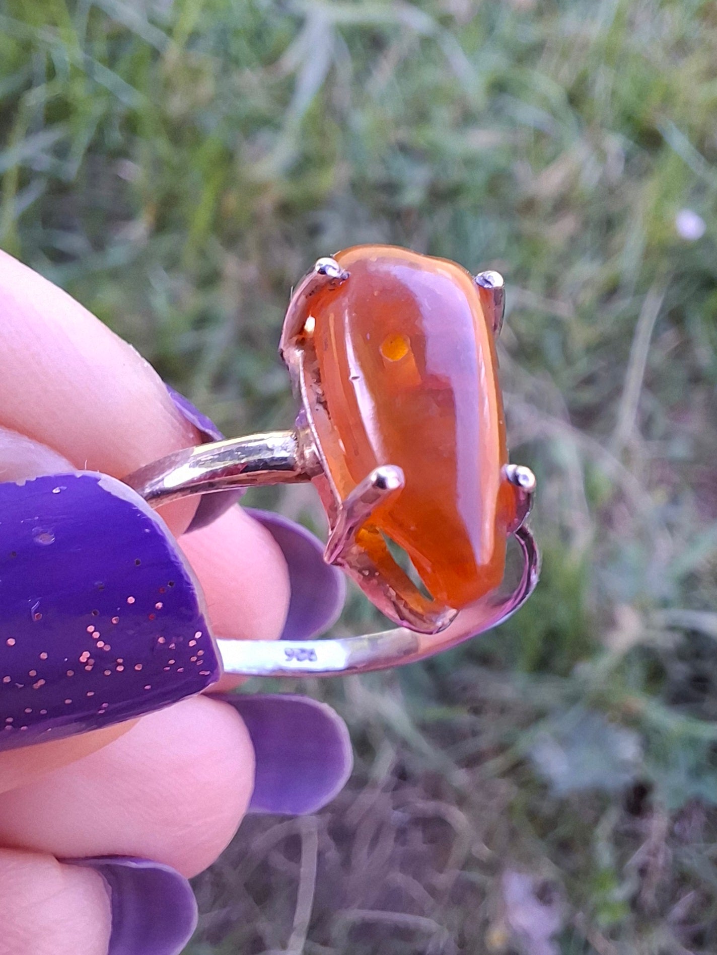 Baltic Amber Ring, size large V, 925 Silver, Fossil (Ref: AR23)