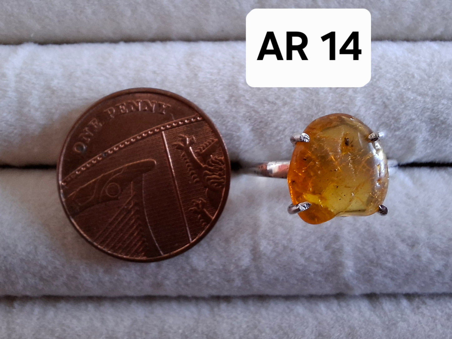 Baltic Amber Ring, size large Q, 925 Silver, Fossil (Ref: AR14)