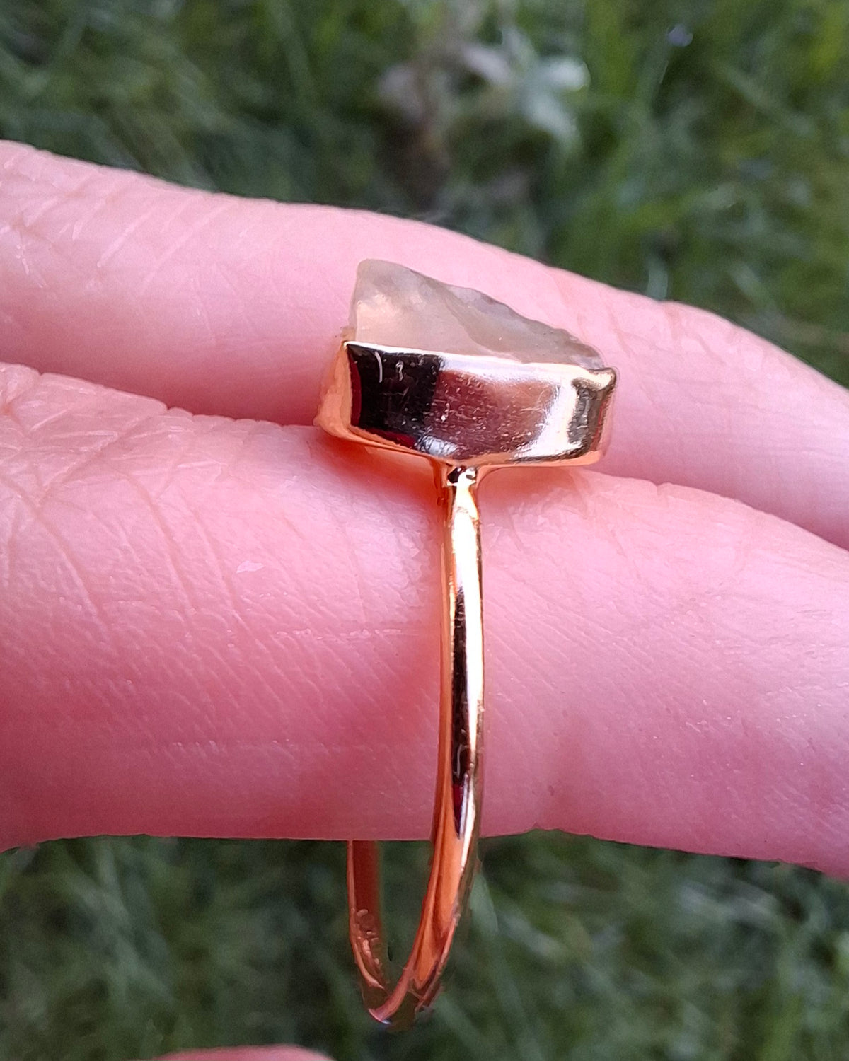 Libyan Desert Glass Ring, 14K GOLD Plated, size large S, Tektite (Ref: LR72)