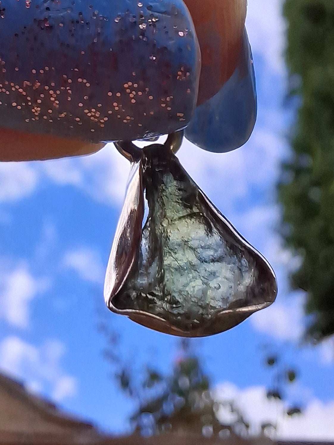 Moldavite Pendant, 925 Silver, Tektite (Ref: P74)