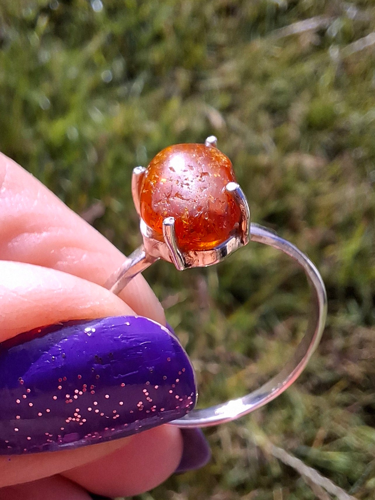 Baltic Amber Ring, size large X, 925 Silver, Fossil (Ref: AR32)