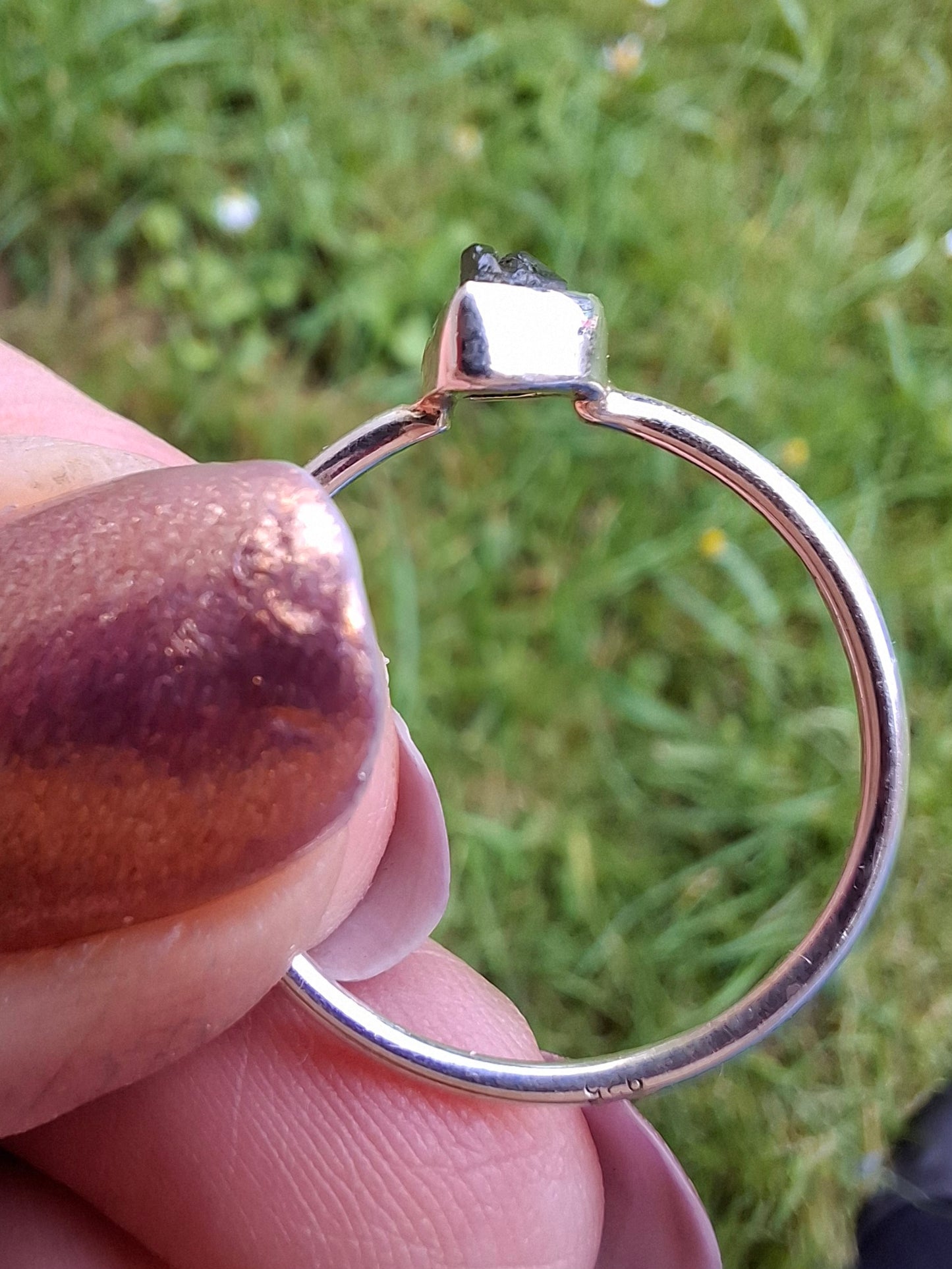Moldavite Ring, size large R/small S, 925 Silver, Tektite (Ref: R53)