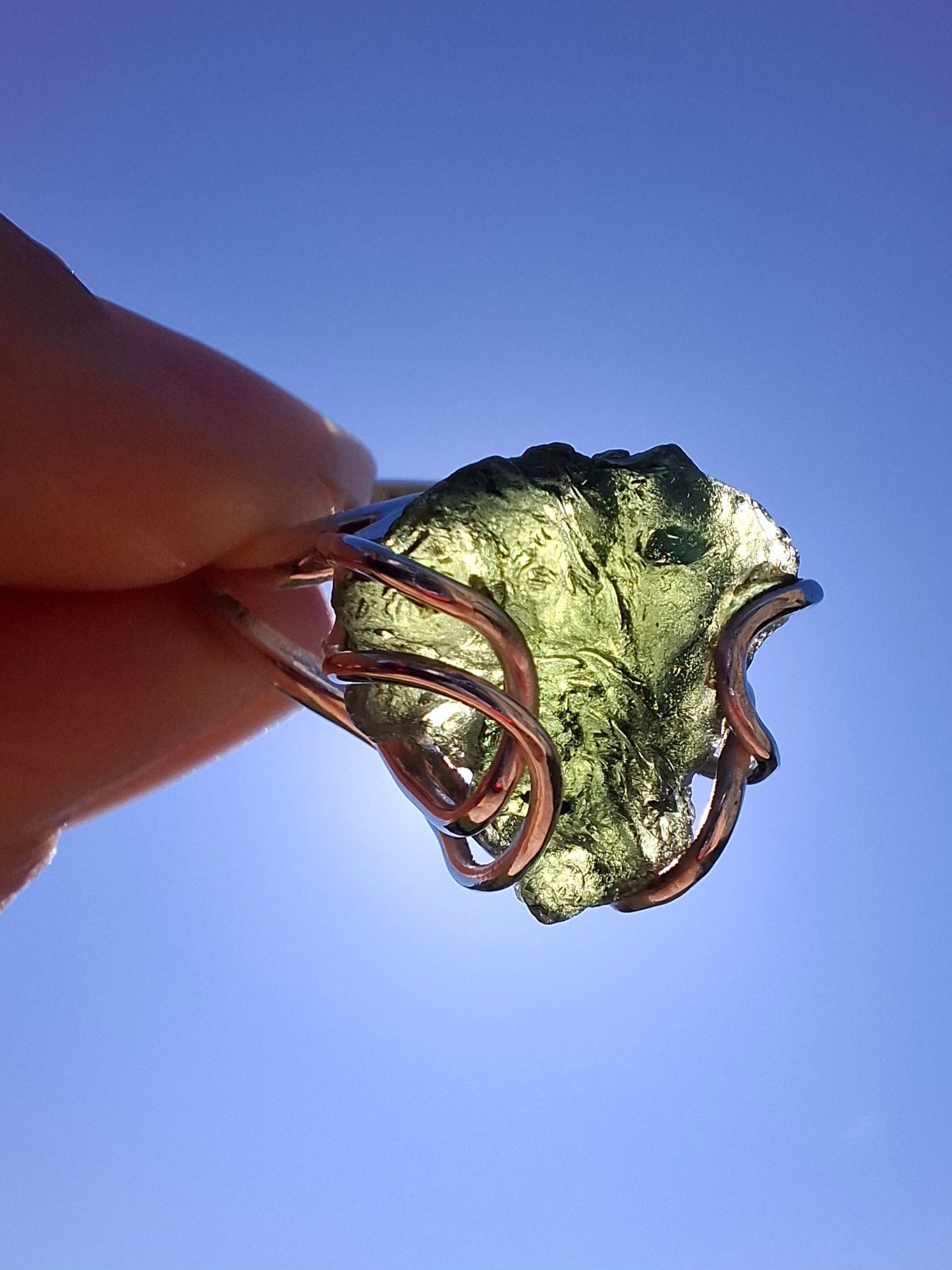 Moldavite Ring, size large L/small M, 925 Silver, Tektite (Ref: R4)