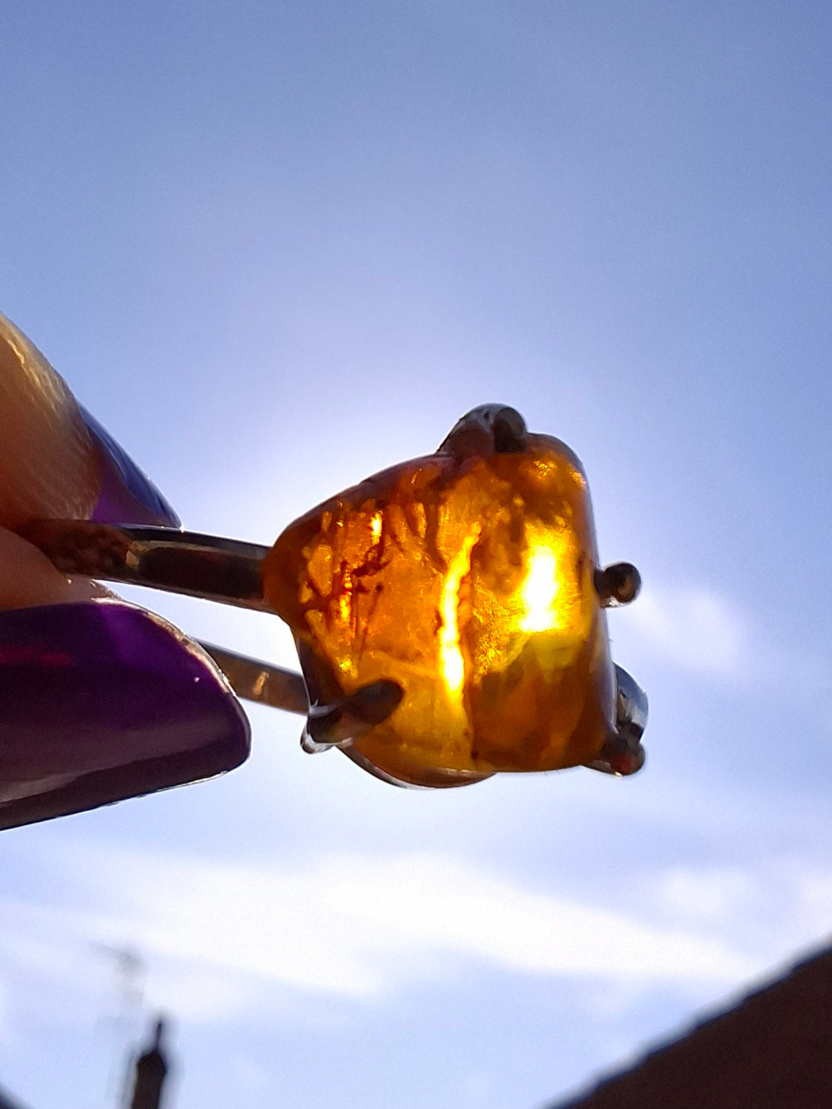 Baltic Amber Ring, size large Y, 925 Silver, Fossil (Ref: AR40)