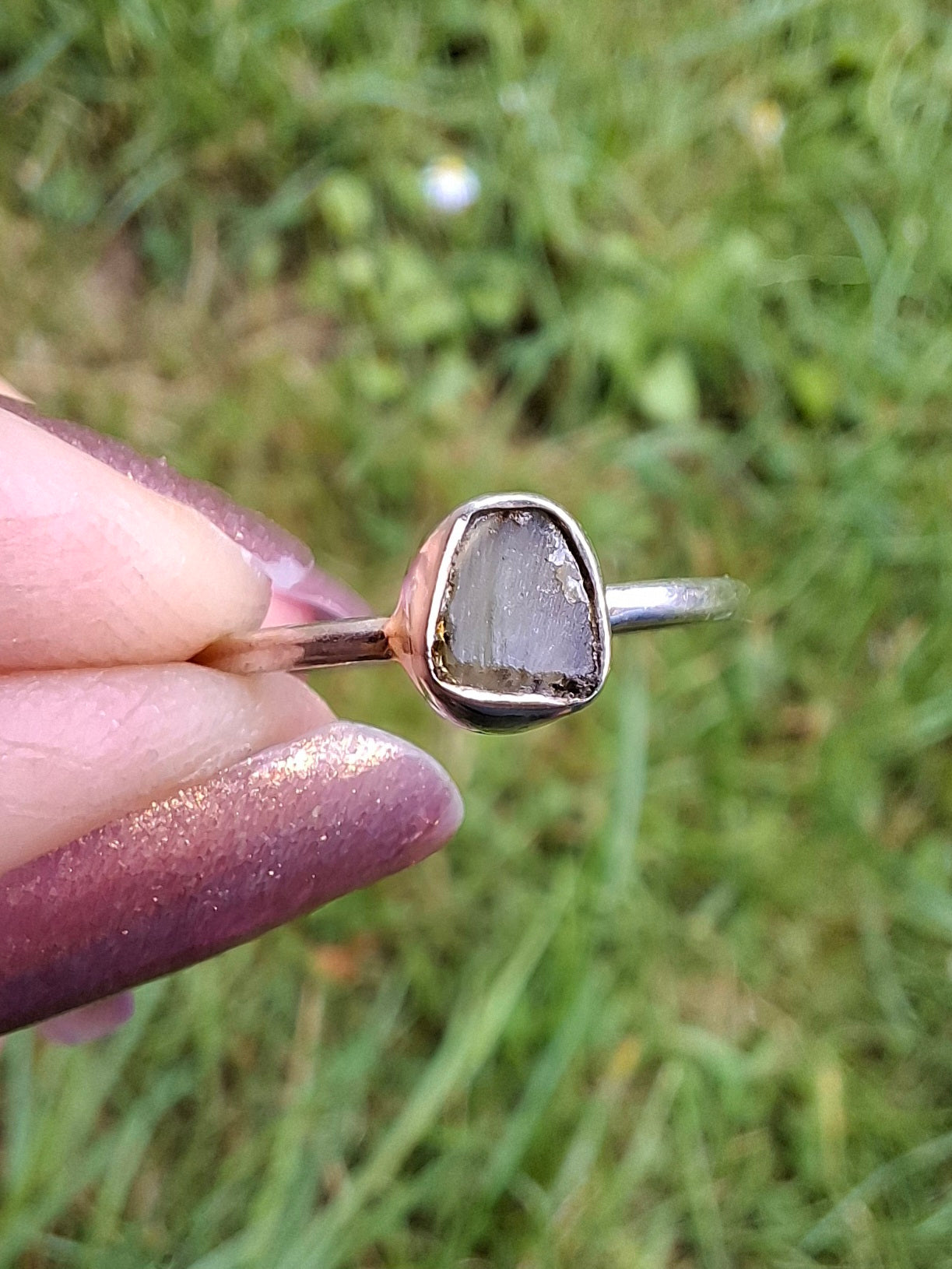 Moldavite Ring, size small L, 925 Silver, Tektite (Ref: R63)