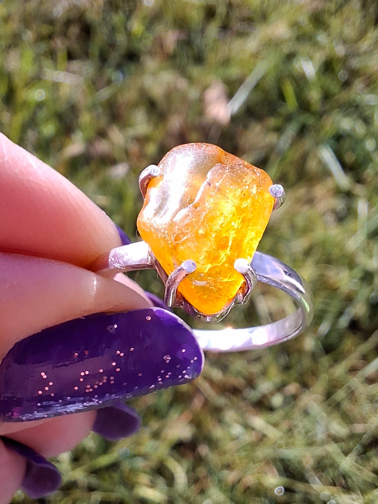 Baltic Amber Ring, size large R, 925 Silver, Fossil (Ref: AR15)