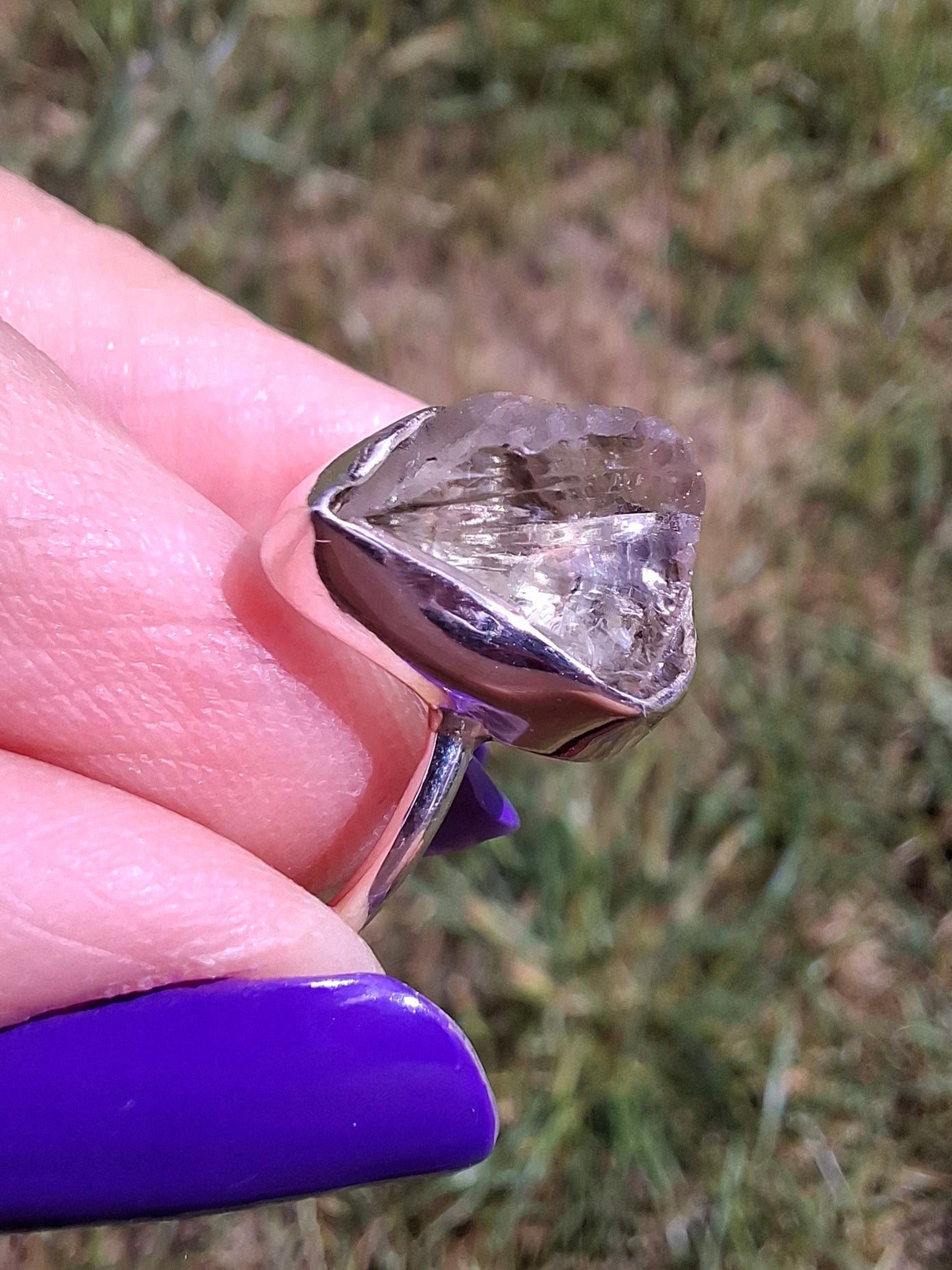 Libyan Desert Glass Ring, size large K, 925 Silver, Tektite (Ref: LR13)