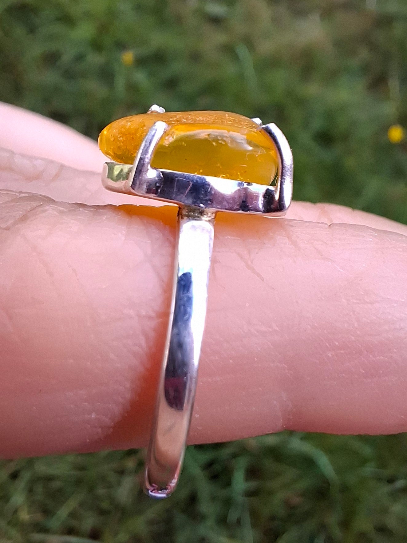 Baltic Amber Ring, size large M, 925 Silver, Fossil (Ref: AR6)