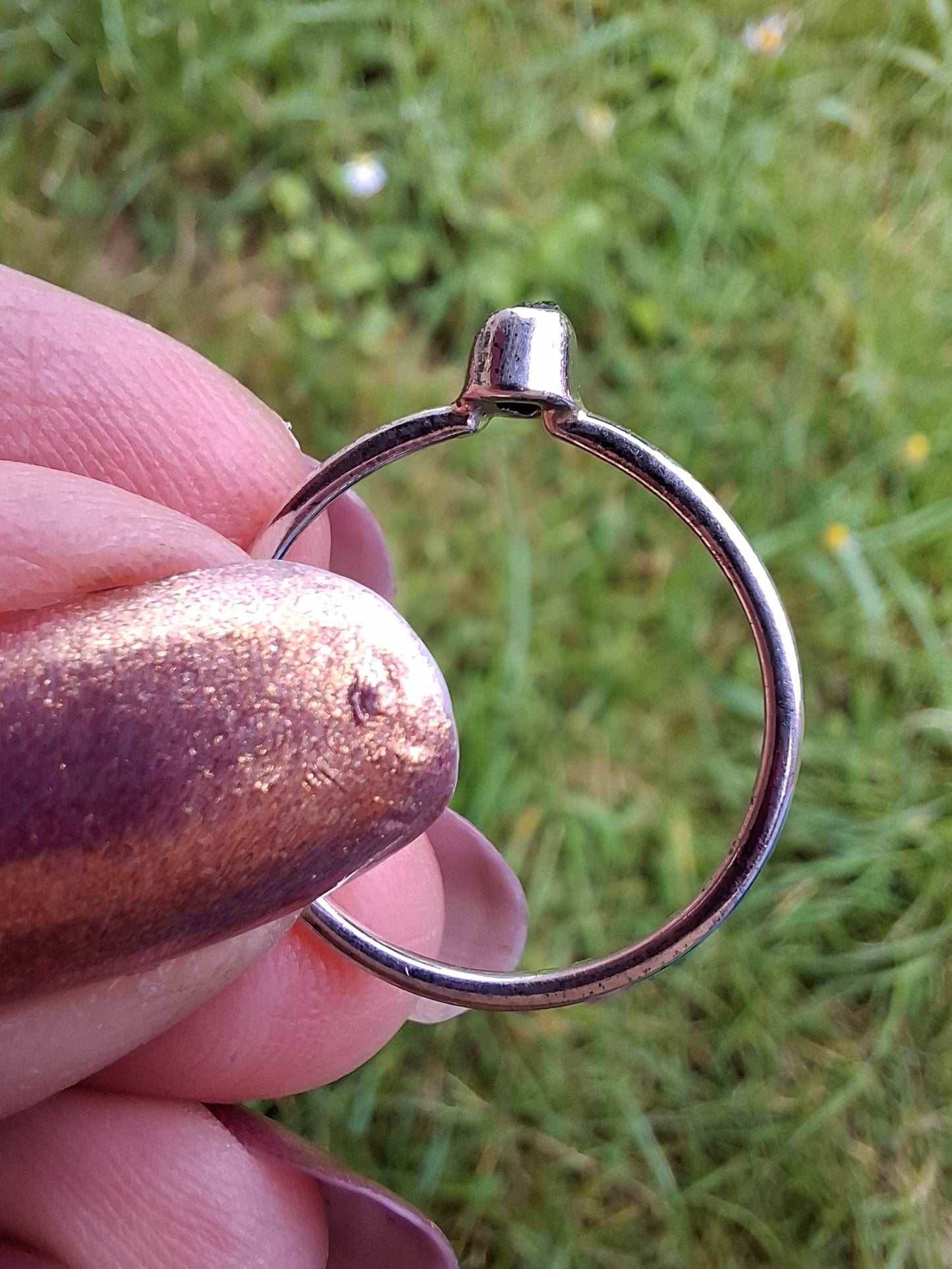 Moldavite Ring, size small P, 925 Silver, Tektite (Ref: R42)