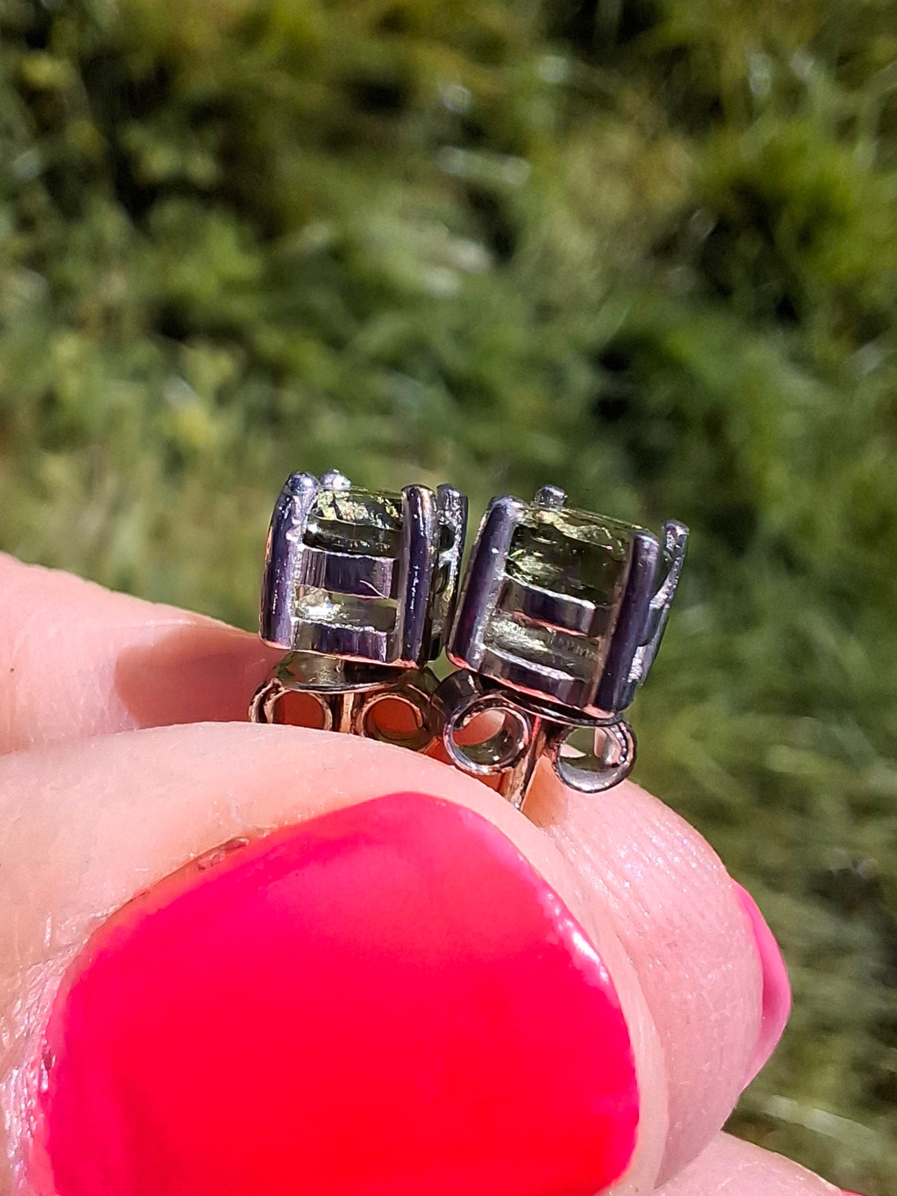 Moldavite (faceted) 5mm STUD EARRINGS, 925 Silver, Tektite (Ref: Pair 39)