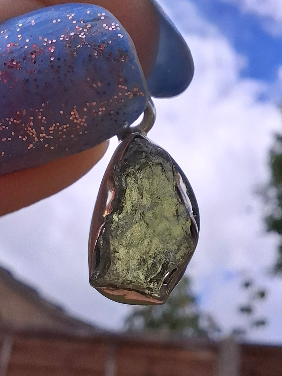 Moldavite Pendant, 925 Silver, Tektite (Ref: P71)