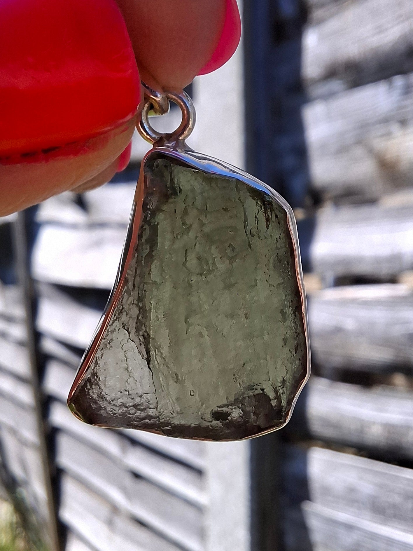 Moldavite Pendant, 925 Silver, Tektite (Ref: P432)