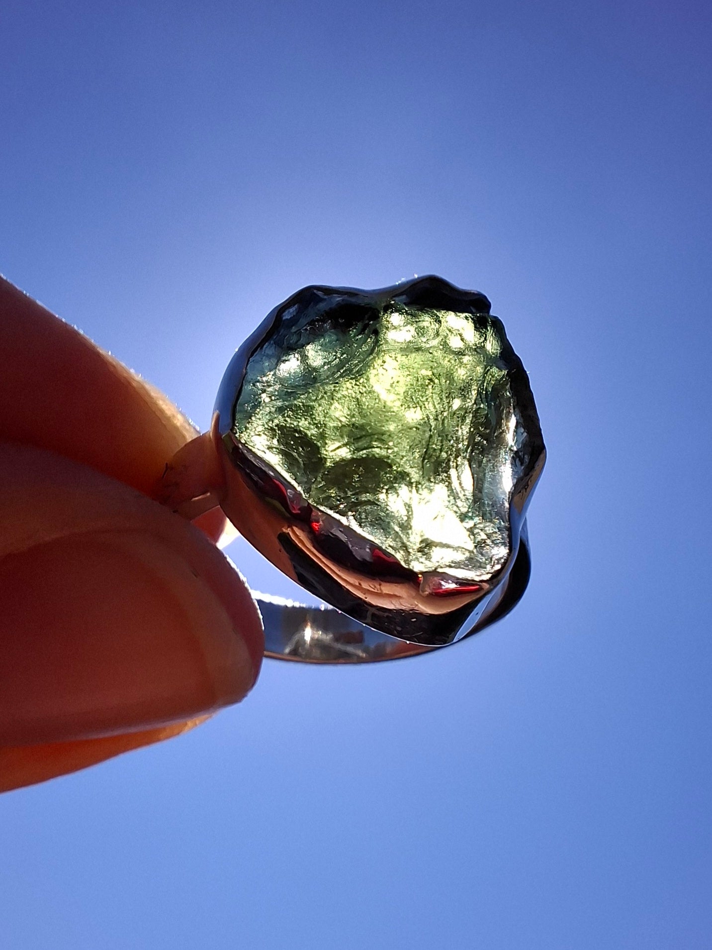 Moldavite Ring, size K, 925 Silver, Tektite (Ref: R301)