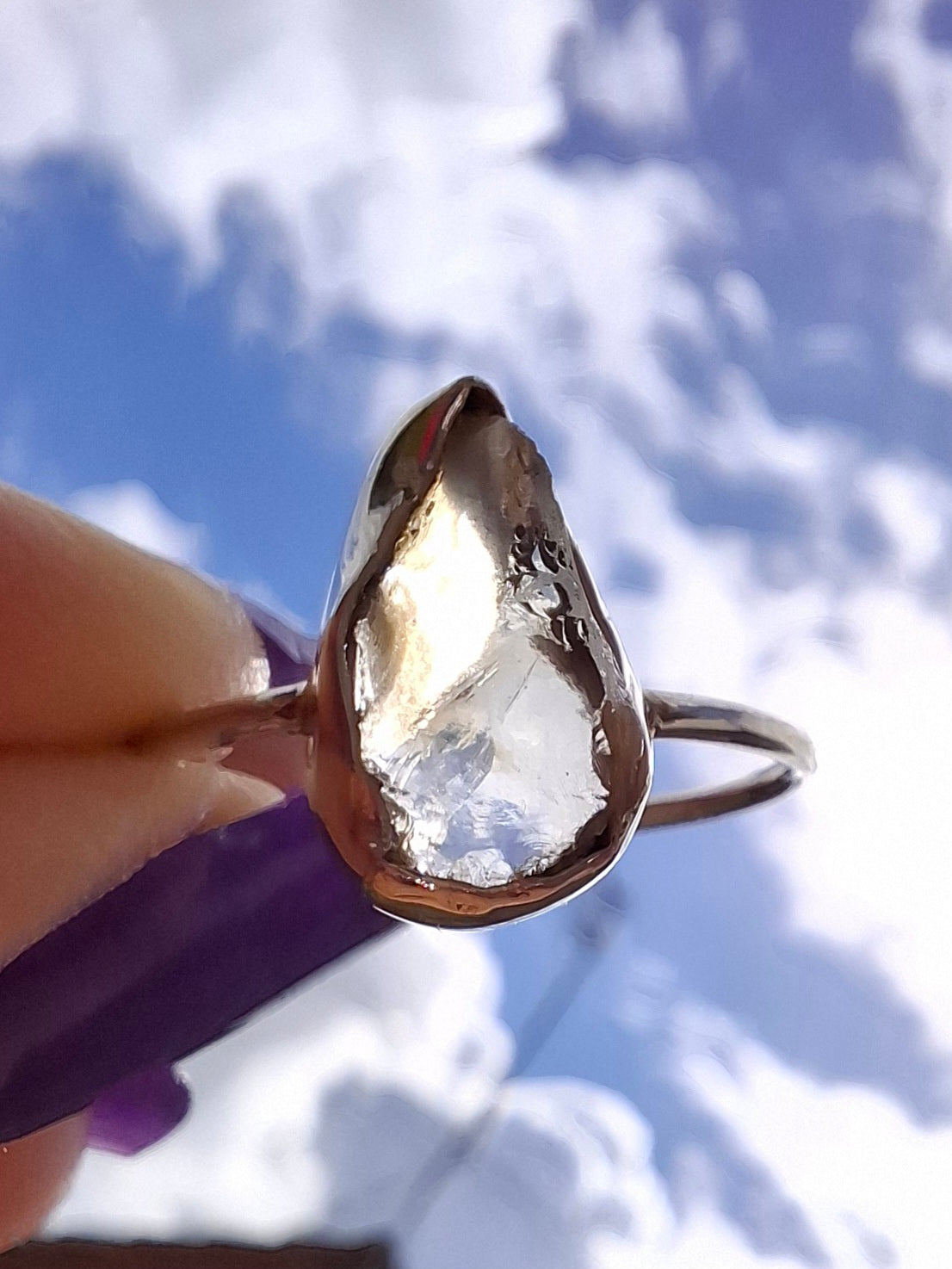 Libyan Desert Glass Ring, size large V, 925 Silver, Tektite (Ref: LR57)