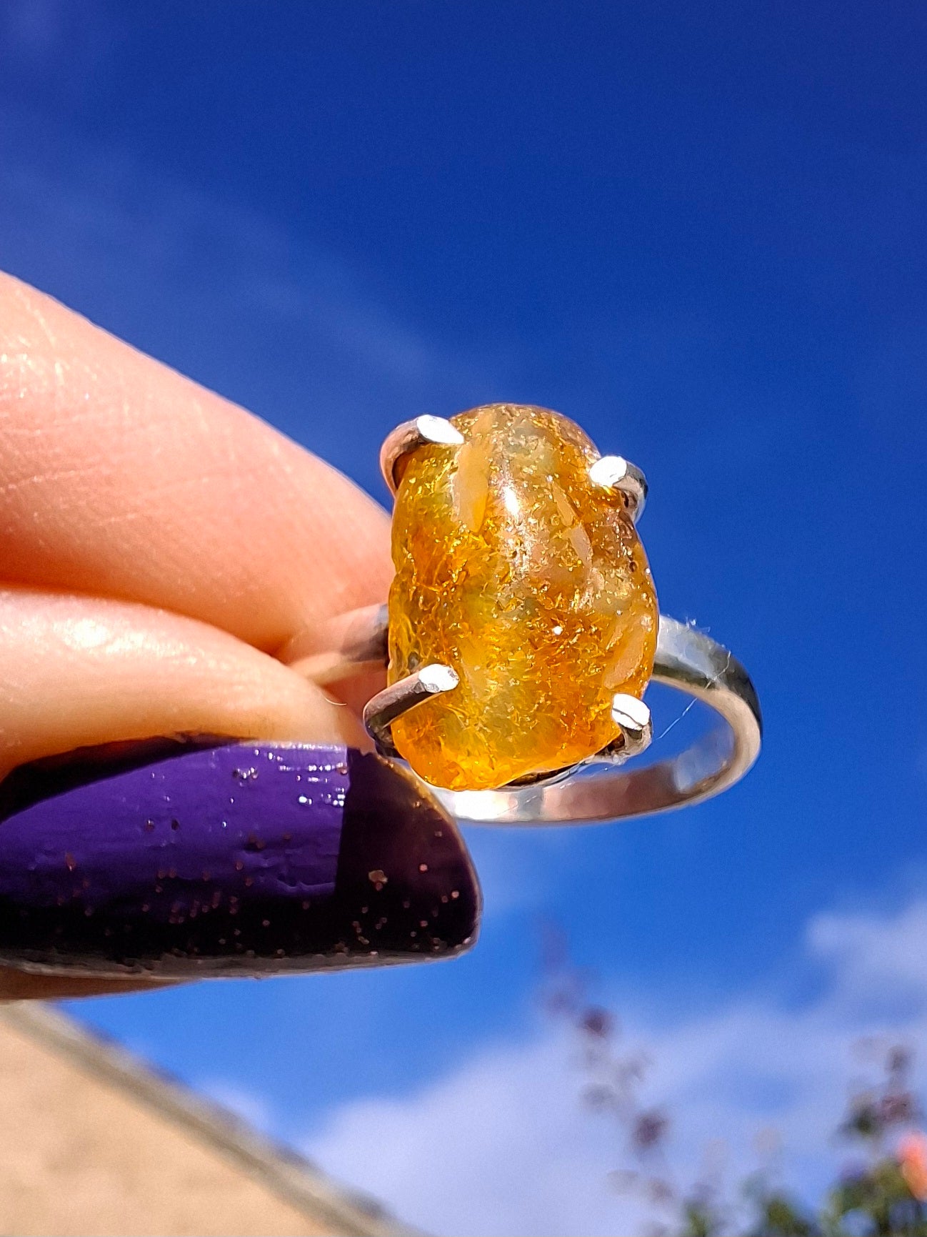 Baltic Amber Ring, size large L/small M, 925 Silver, Fossil (Ref: AR4)