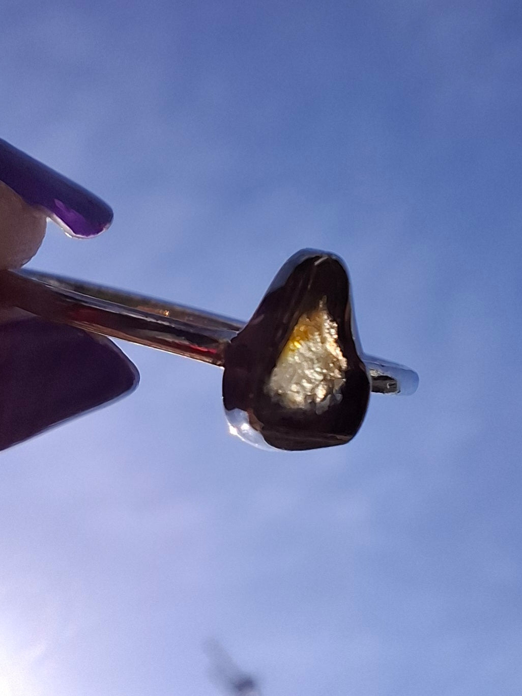 Moldavite Ring, size Q, 925 Silver, Tektite (Ref: R46)