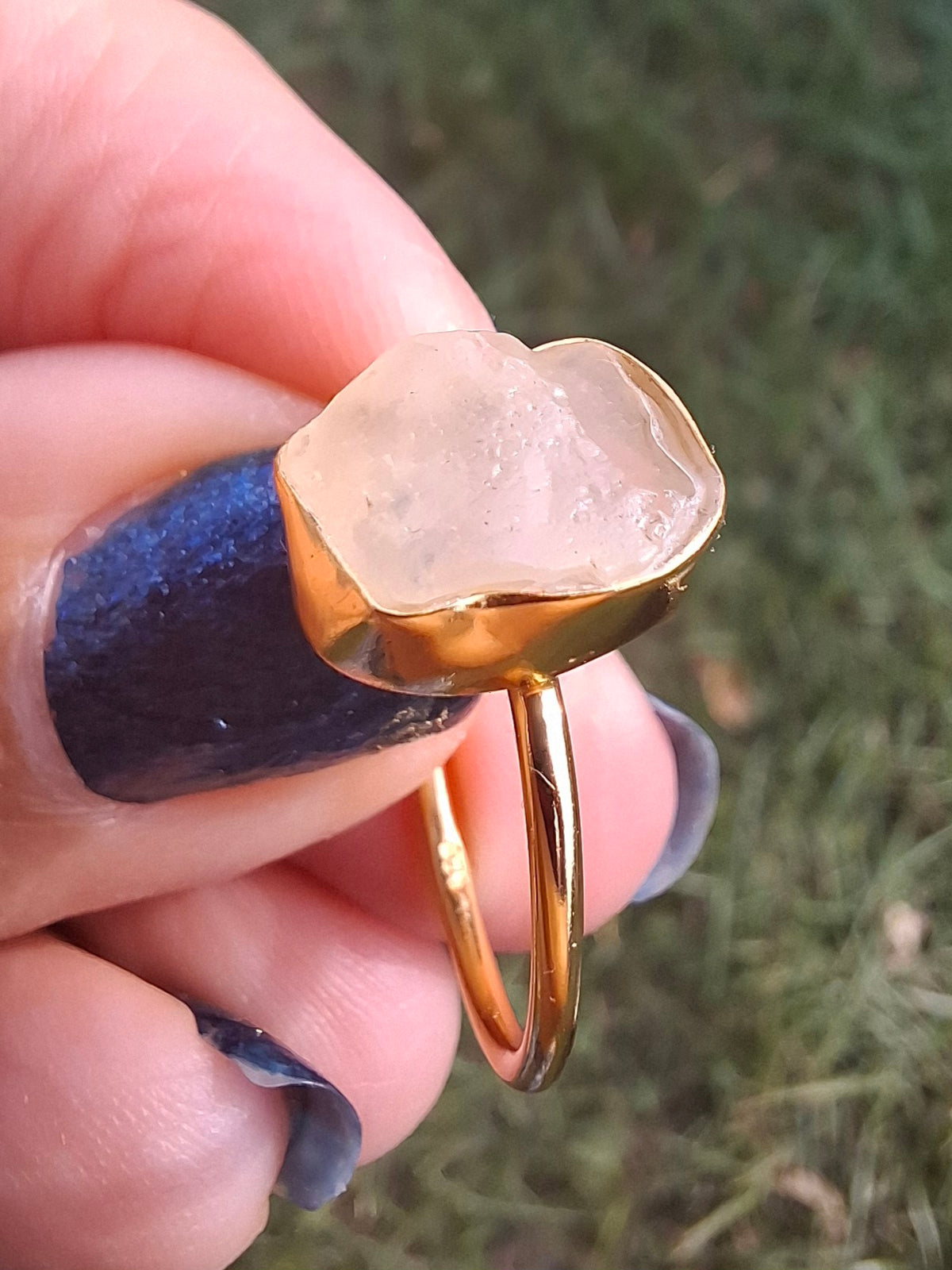 Libyan Desert Glass Ring, 14K GOLD Plated, size large N, Tektite (Ref: LR79)