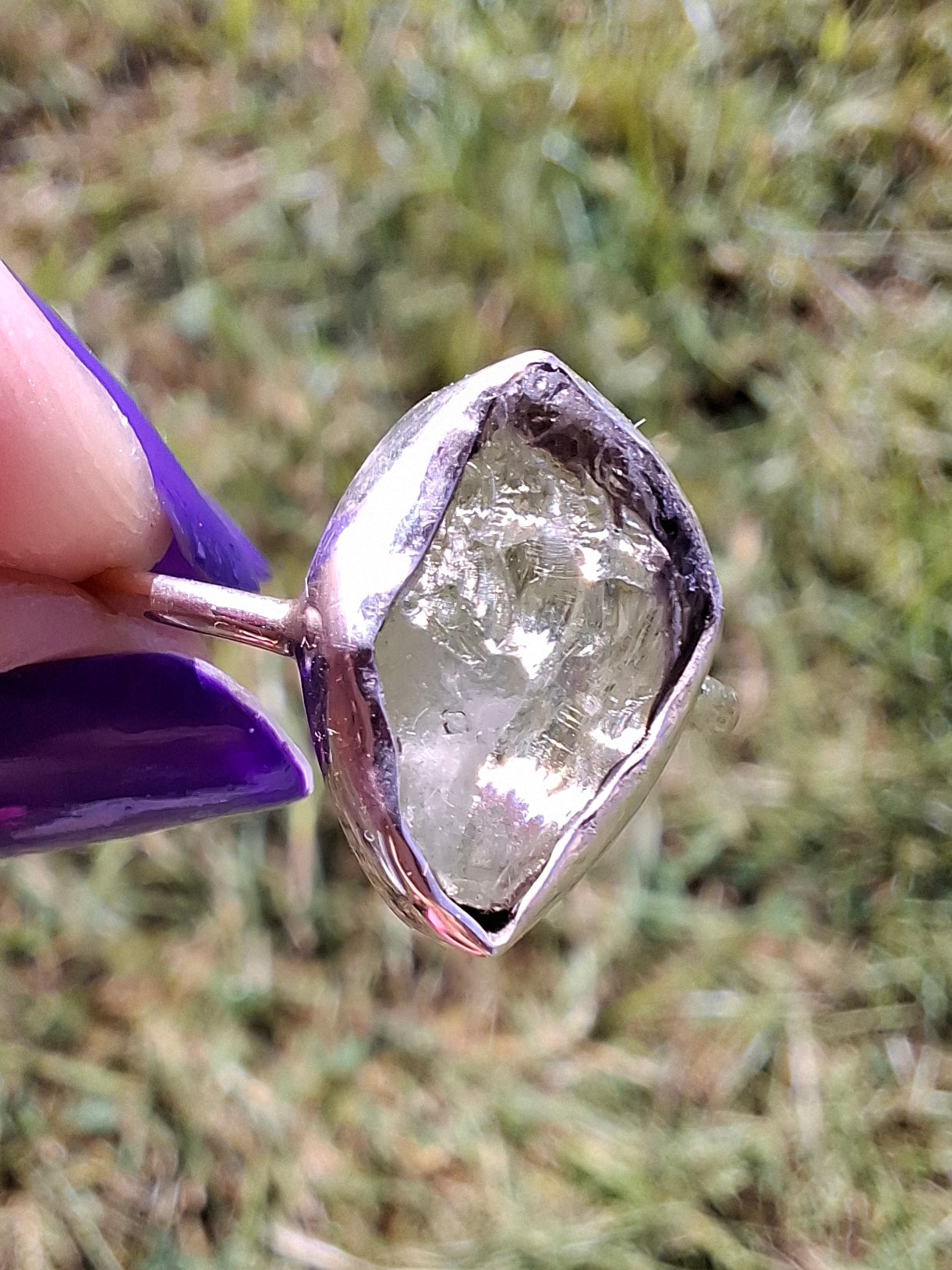 Libyan Desert Glass Ring, size small R, 925 Silver, Tektite (Ref: LR41)