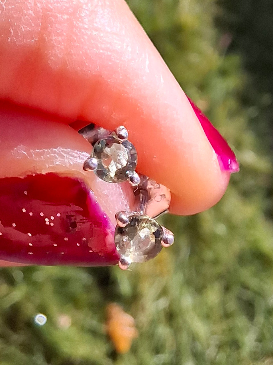 Moldavite (Faceted) 3mm STUD Earrings, 925 Silver (Ref: Pair 58)