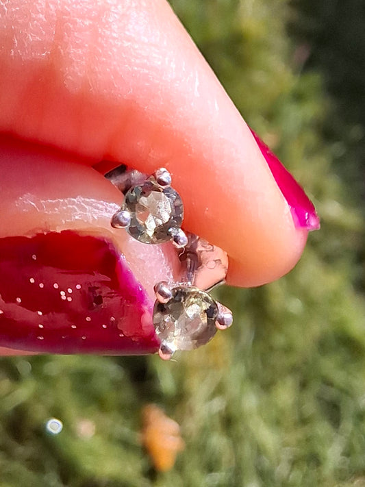 Moldavite (Faceted) 3mm STUD Earrings, 925 Silver (Ref: Pair 58)