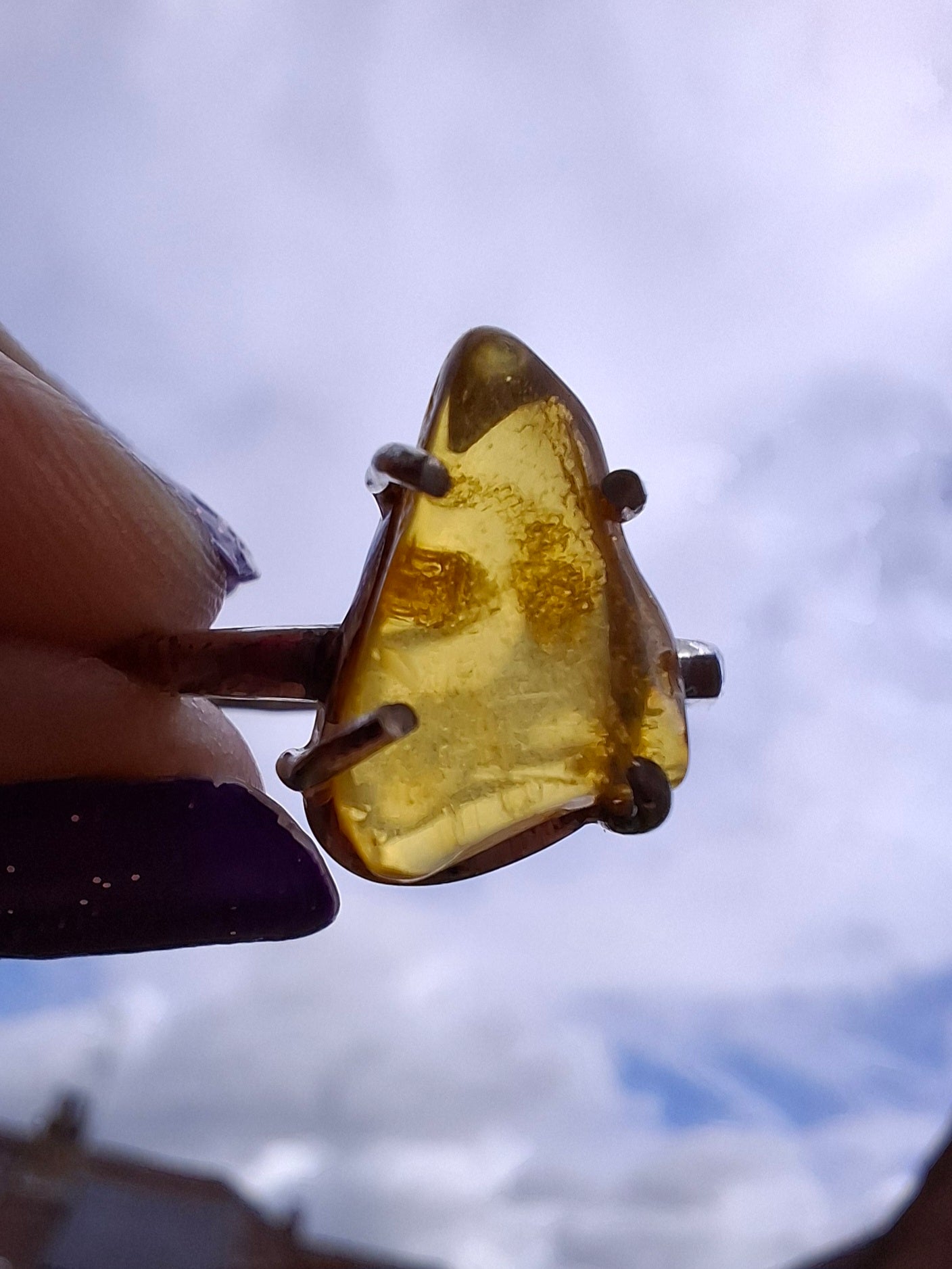 Baltic Amber Ring, size large U, 925 Silver, Fossil (Ref: AR21)