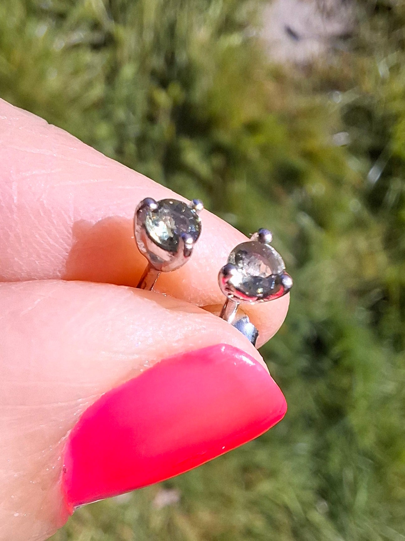 Moldavite (faceted) 3mm STUD EARRINGS, 925 Silver, Tektite (Ref: Pair57)