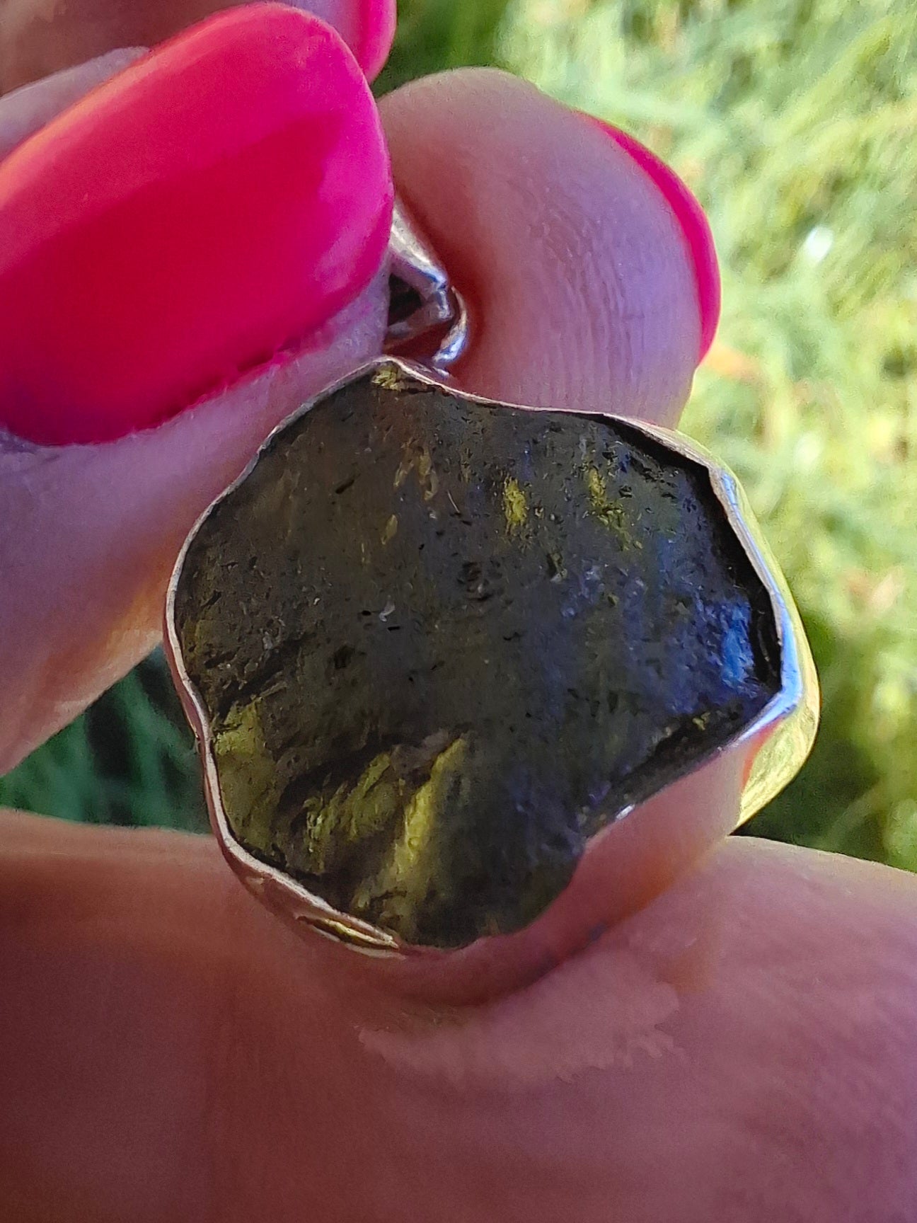 Moldavite Pendant, 925 Silver, Tektite (Ref: P436)