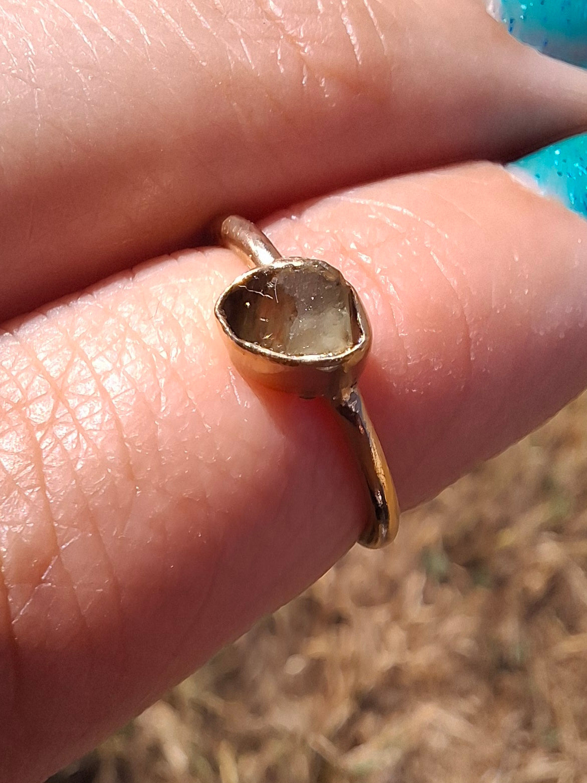 Moldavite Ring, 14K GOLD Plated, size large G / small H, Tektite (Ref: R334)