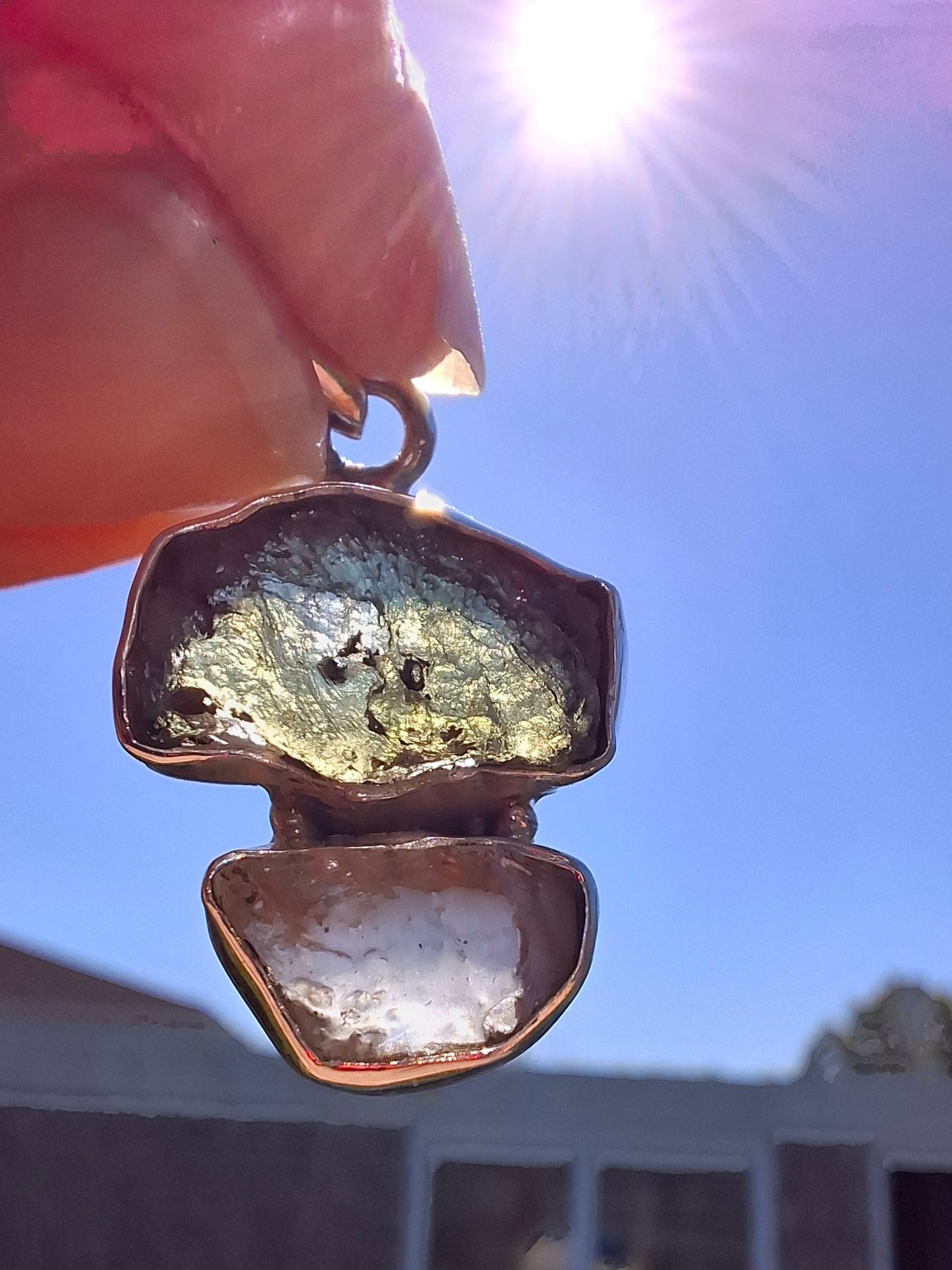 Moldavite & Libyan Desert Glass Pendant, 925 Silver, Tektite (Ref: MLP2)
